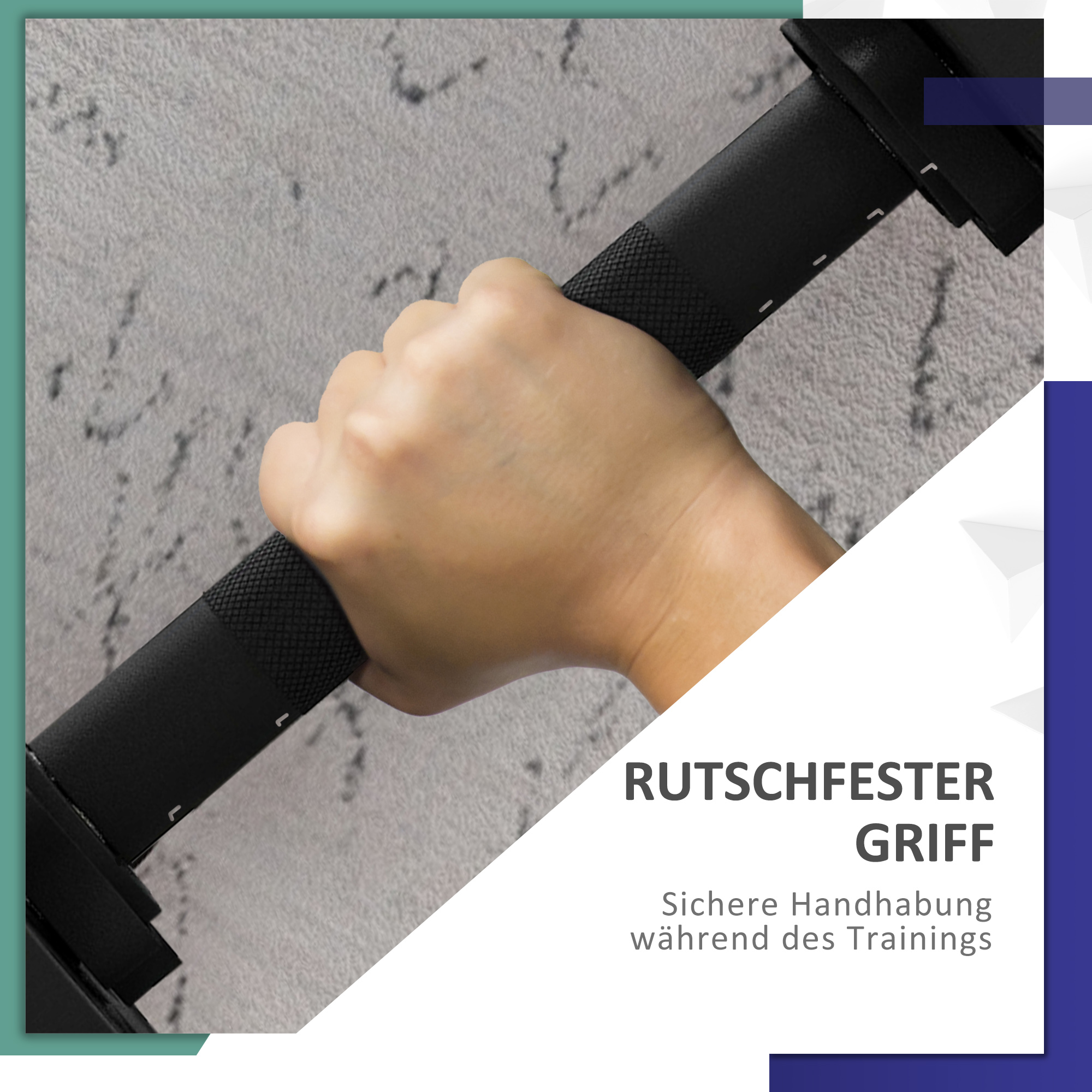 2-in-1 Hantel-Set, Lang- & Kurzhantel, 15 kg, rutschfest, bodenschonend, Schwarz/Grün