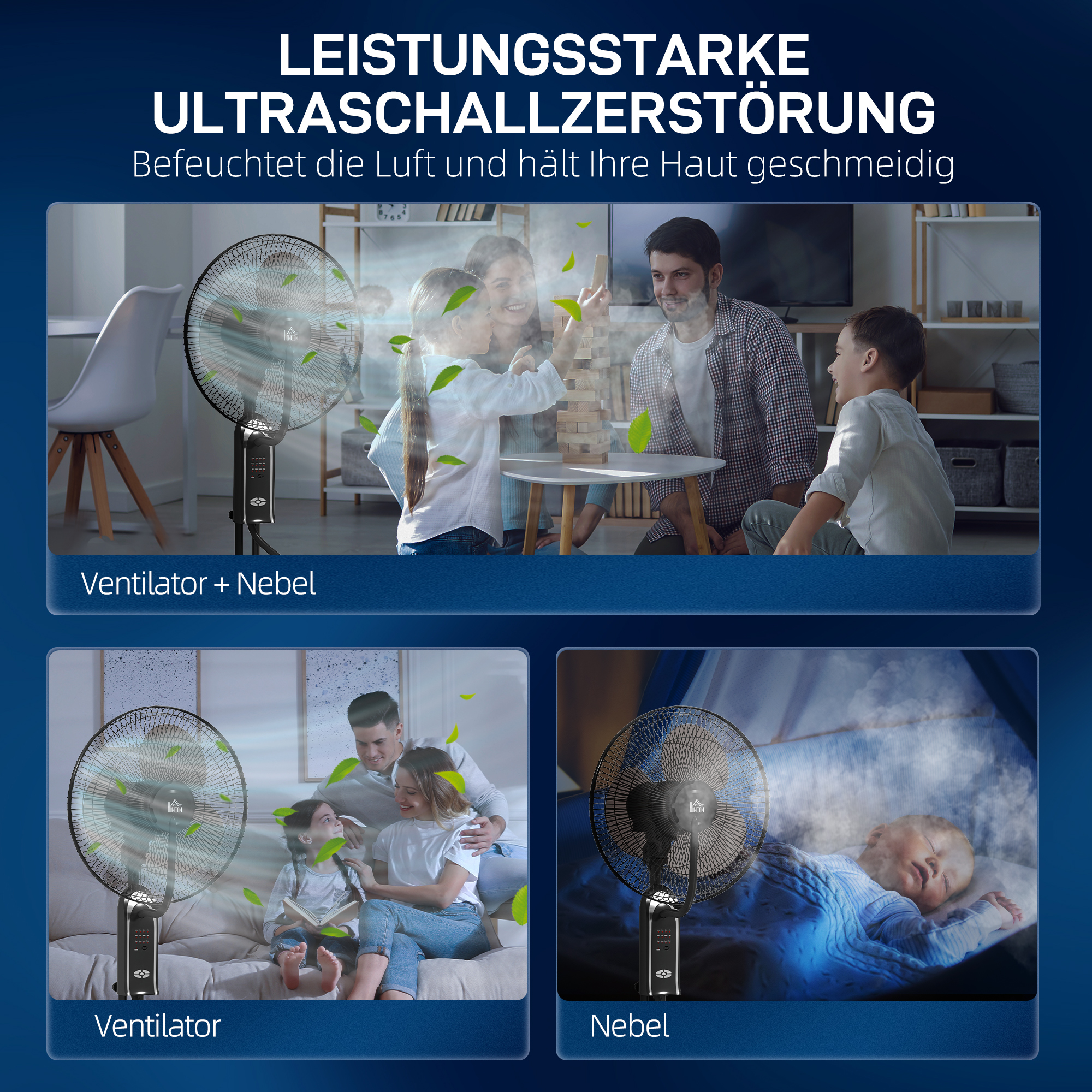 Ventilator mit Wasserkühlung, Luftbefeuchter, 10° Neigbar 70° Oszillierend 3 Geschwindigkeitsstufen 75W, Schwarz