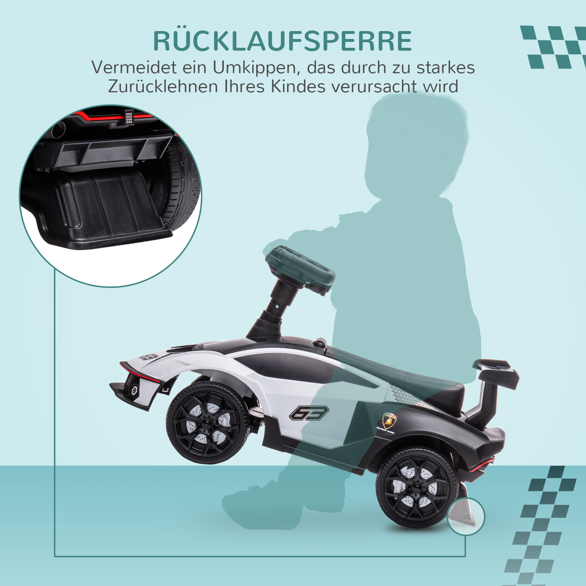 Rutscher Lamborghini-lizenziert, Rutscherauto mit Soundeffekten, Kippschutz, 67 cm x 28 x 38 cm