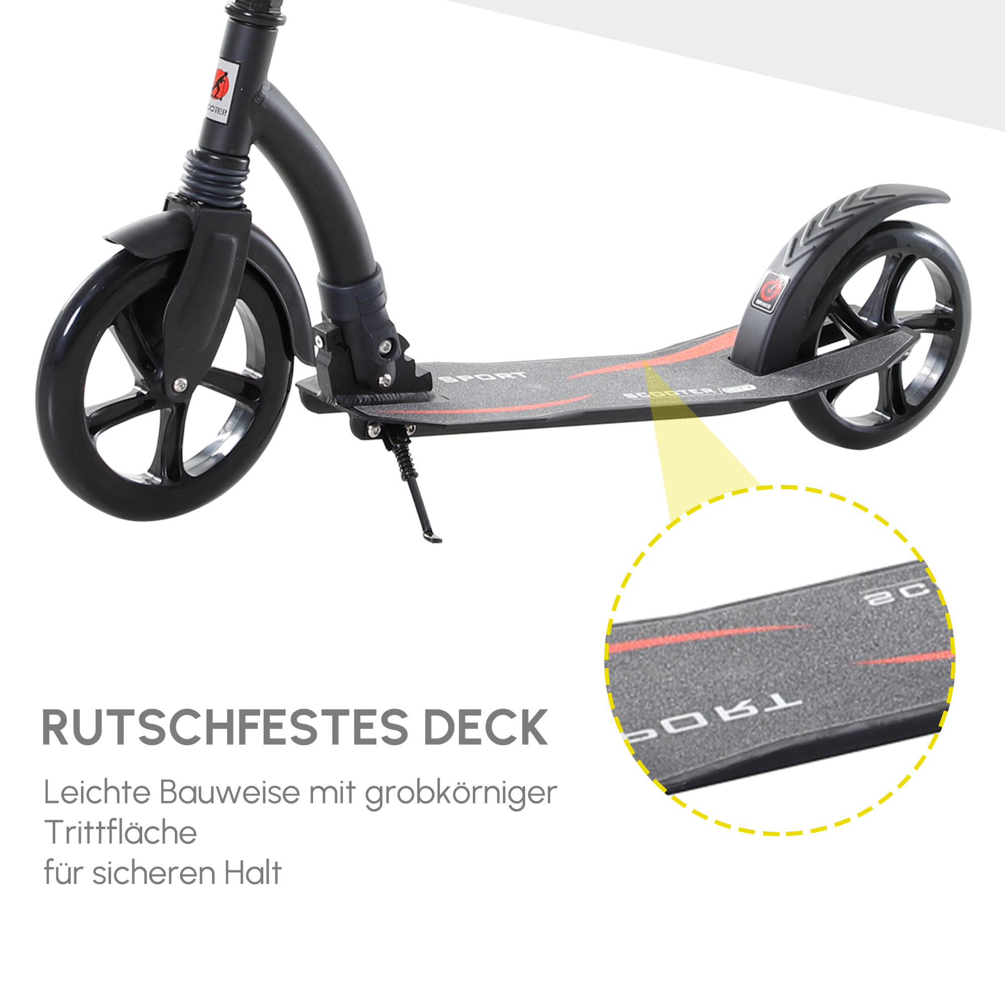 Roller Tretroller Kickscooter Klapproller, klappbar, Stoßdämpfer, ab 14 Jahren, Schwarz
