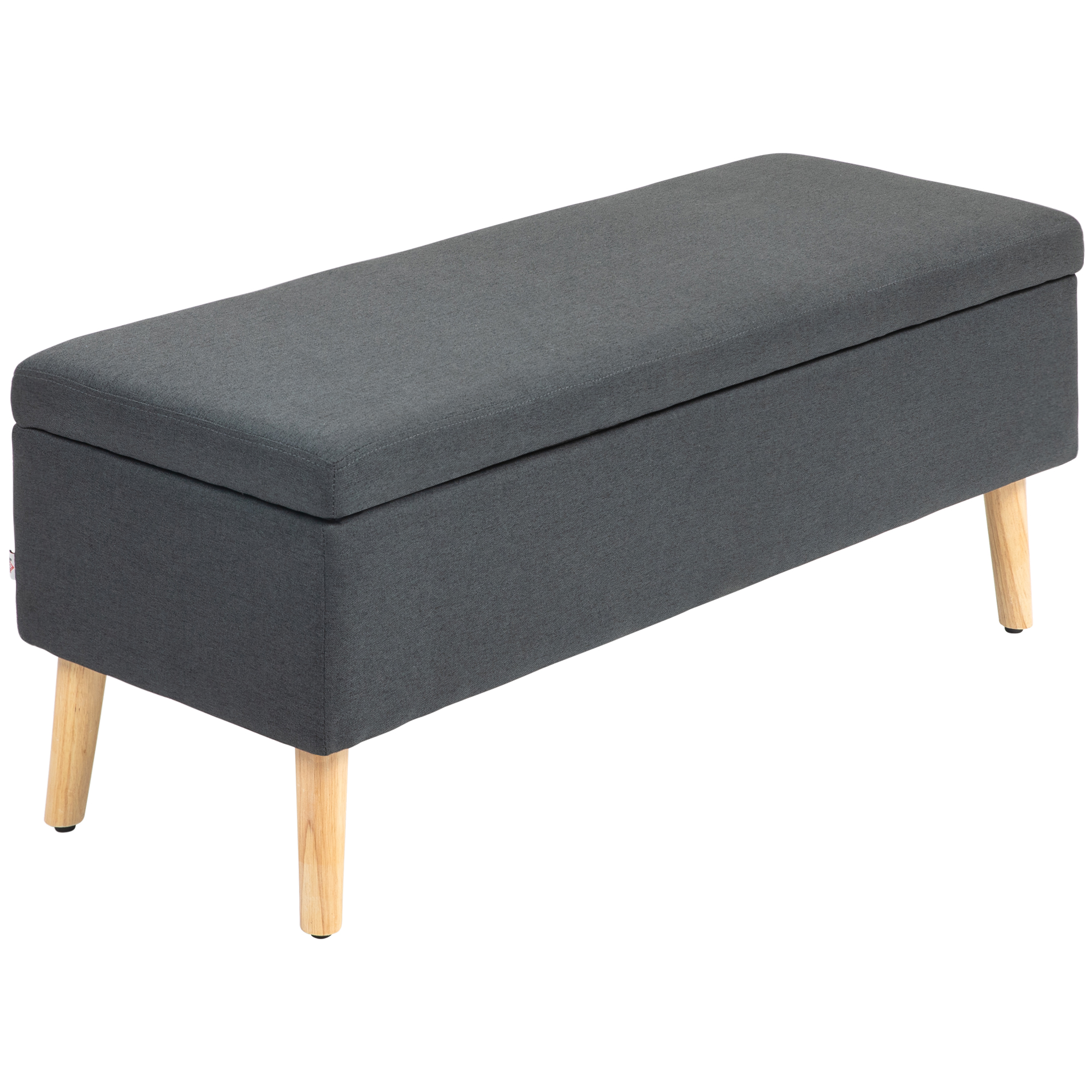 Polsterbank mit Stauraum, Bettbank in Leinenoptik, Kautschukholz, 110 x 39 x 45 cm, Dunkelgrau Polsterbank mit Stauraum, Bettbank in Leinenoptik, Kautschukholz, 110 x 39 x 45 cm, Dunkelgrau