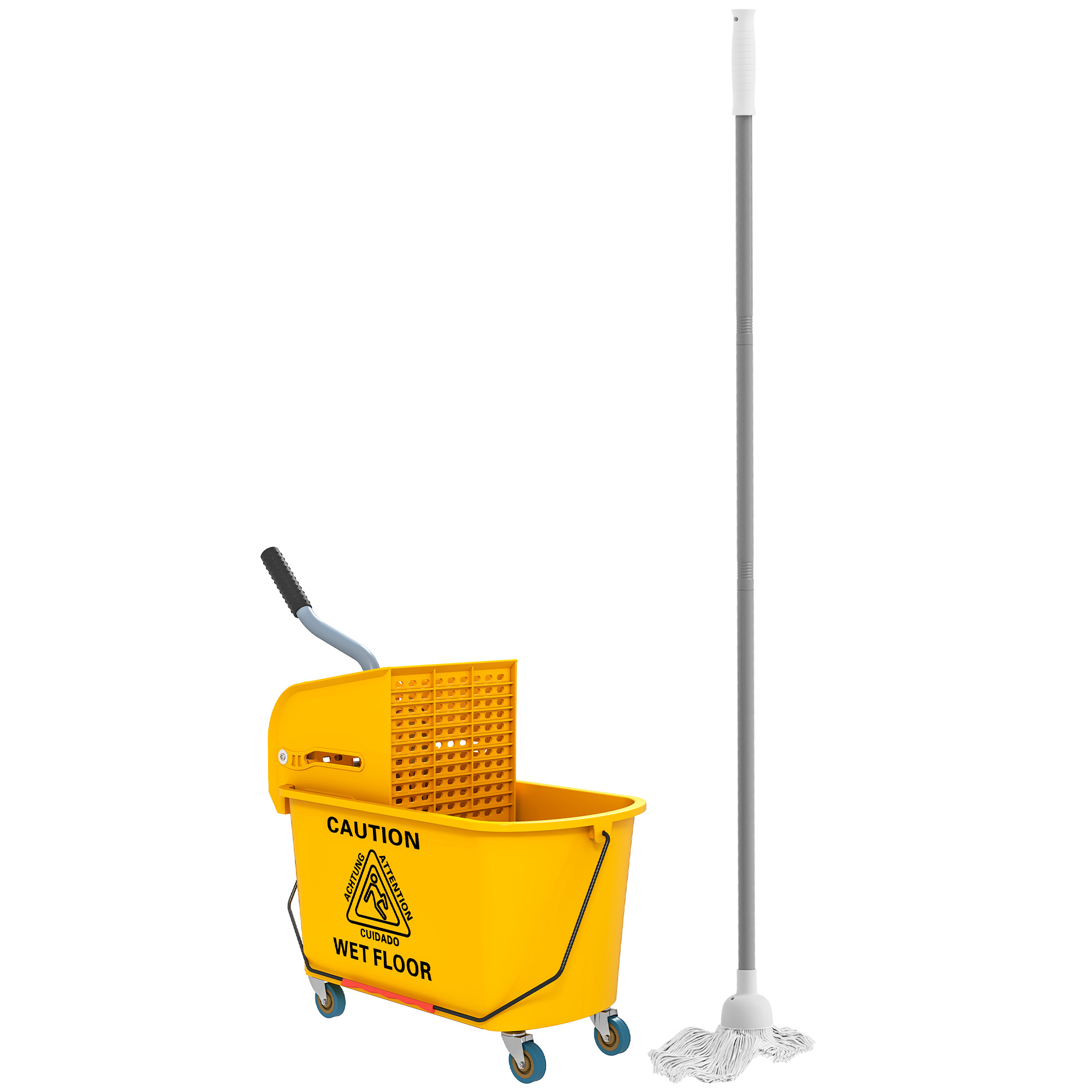 Reinigungswagen 20L Putzwagen mit Presse und Kehrgarnitur, Eimer inkl. Mopp, Rolle Reinigungswagen 20L Putzwagen mit Presse und Kehrgarnitur, Eimer inkl. Mopp, Rolle