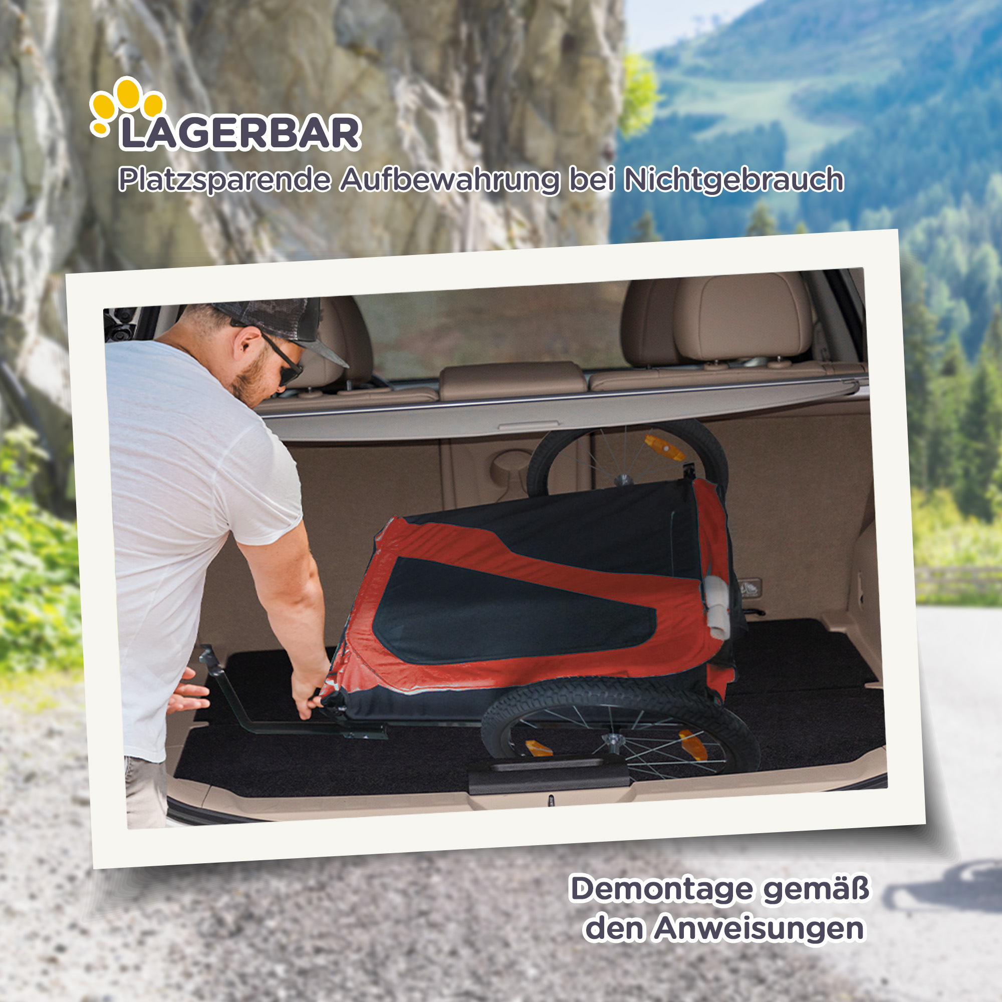 2-in-1 Hundeanhänger Hundebuggy bis 30kg klappbar und lagerbar Lenker Fußstütze Reflektoren Sicherheitsfahne 170 cm x 77 cm x 90 cm Rot