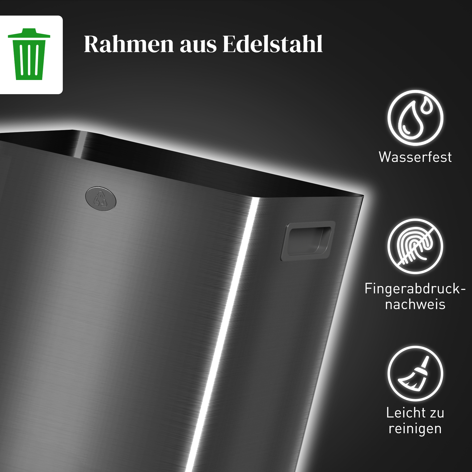 2 x 20 L Doppelmülleimer, Pedalöffnung, leicht zu reinigen, Edelstahl, Kunststoff, Schwarz