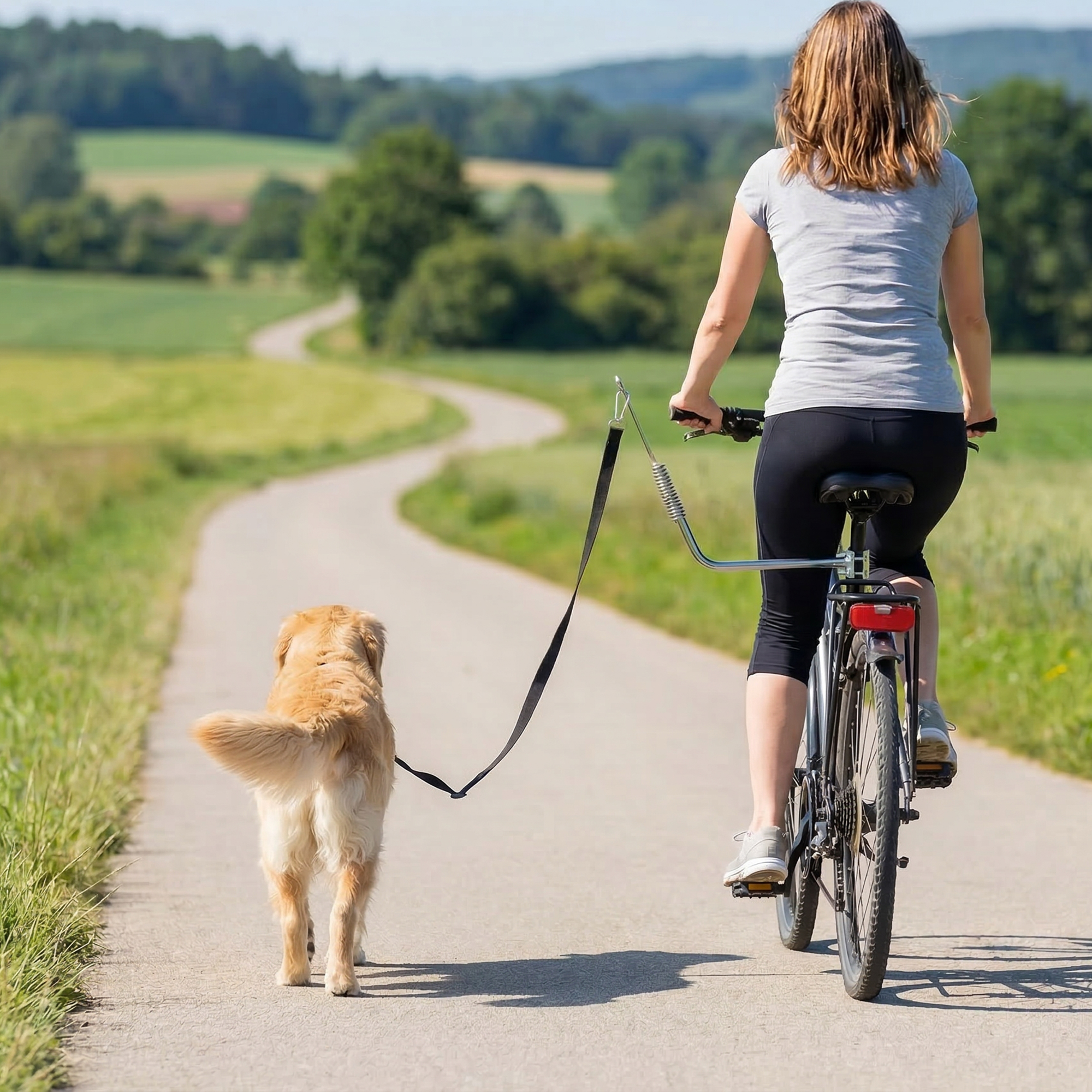 Fahrradleine für Hunde mit Stoßdämpfern verstellbar Gurt abnehmbar Schnellverschluss für Training Joggen Silber+Schwarz