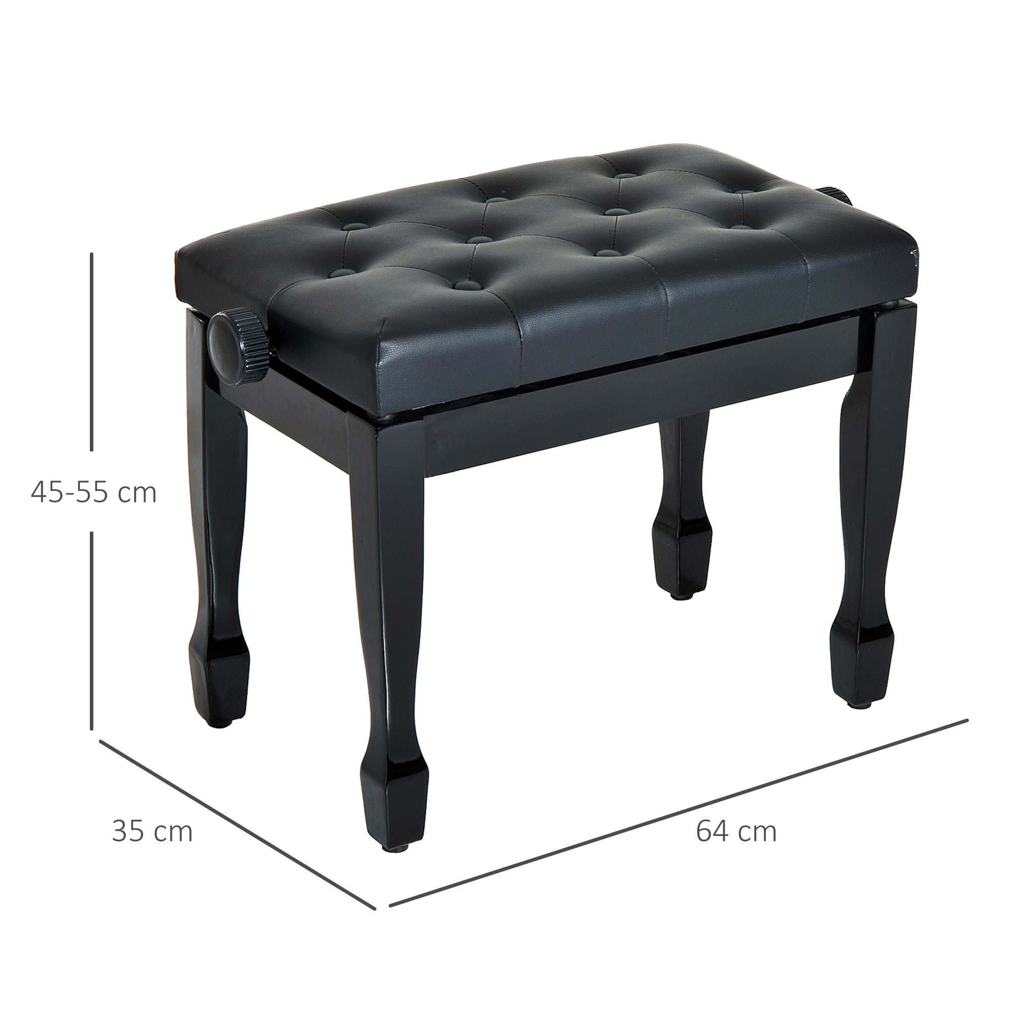 Klavierhocker Höhenverstellbar Klavierbank, Pianobank mit Kunstleder Kissen Keyboardhocker für Piano Keyboard 64 x 35 x 45-55 cm Schwarz