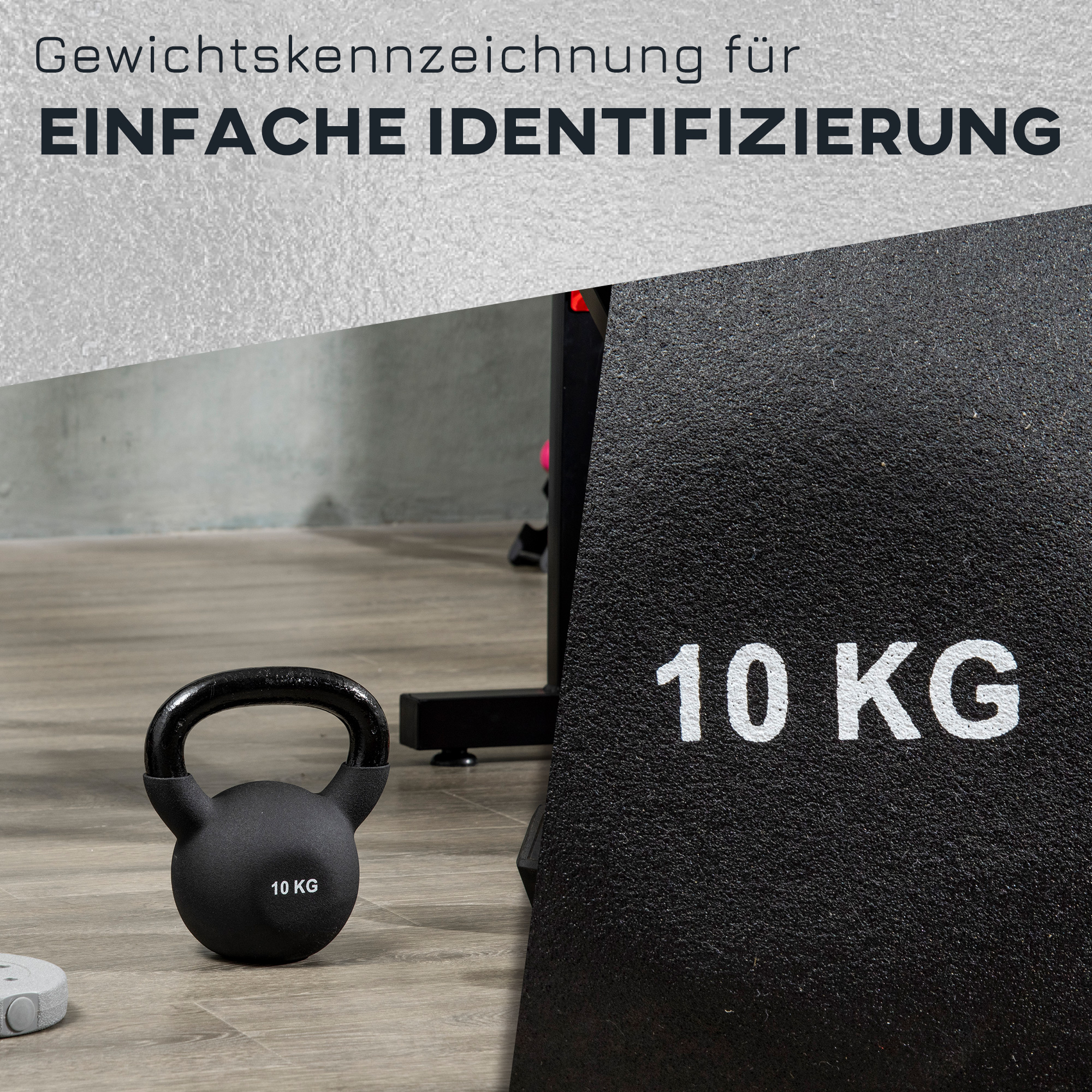 Kettlebell, Kugelhantel, 10 kg, mit Kunststoffummantelung, Stahl, schwarz 19 x 12 x 22cm
