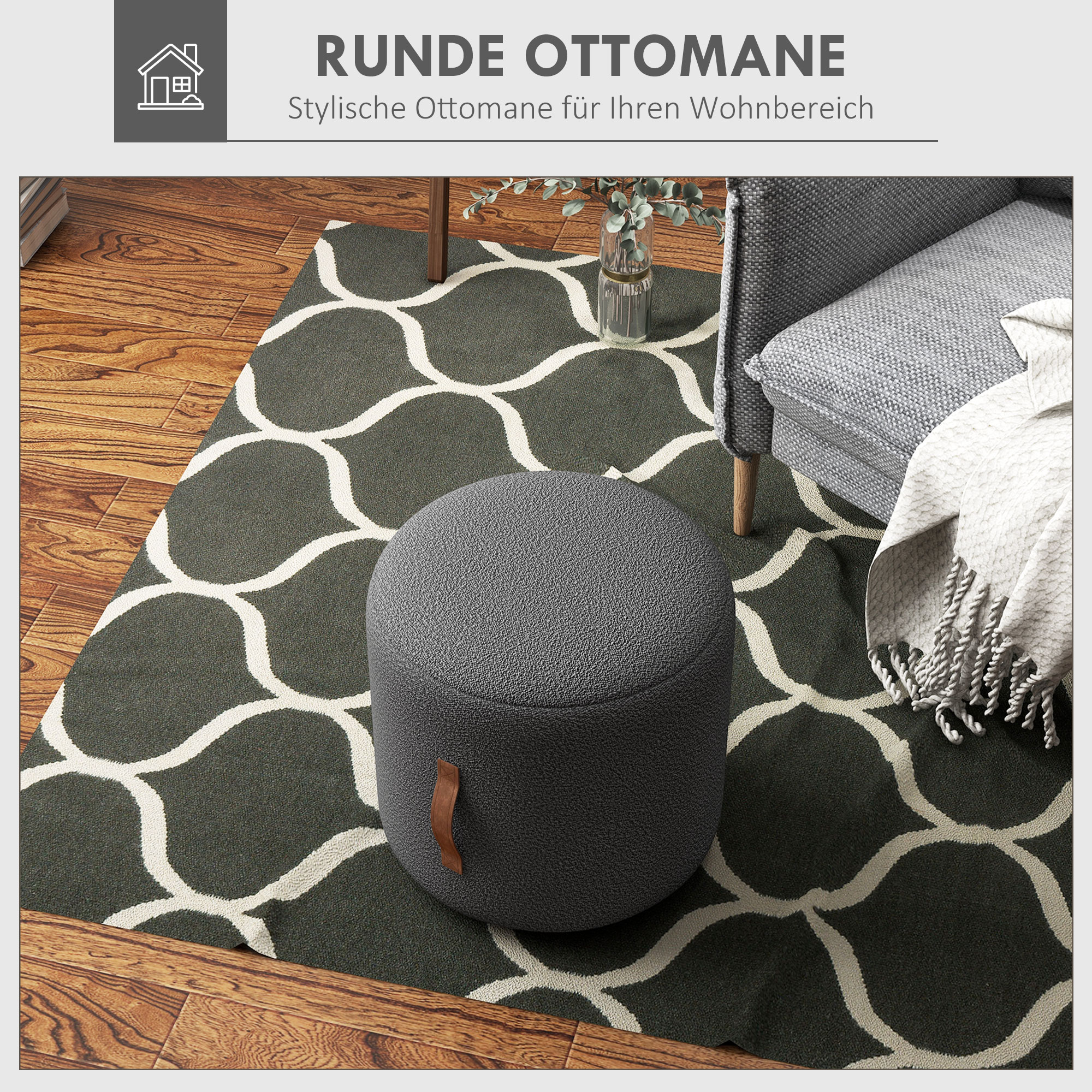 Hocker, Fußhocker in einem modernen Design, Dunkelgrau + Braun