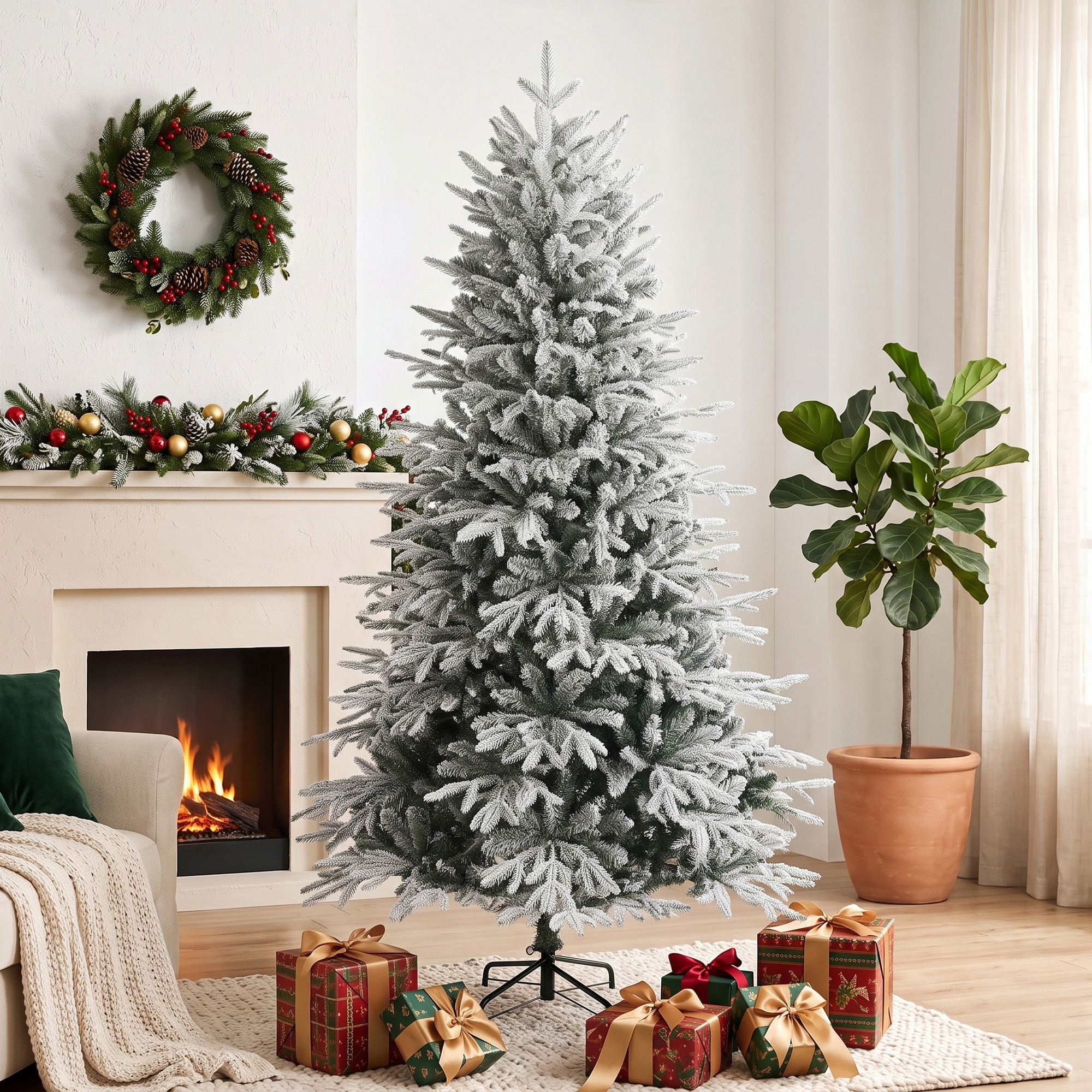 schneebeflockter Weihnachtsbaum 180 cm mit 1920 Spitzen, Klappsystem, künstlich, voll