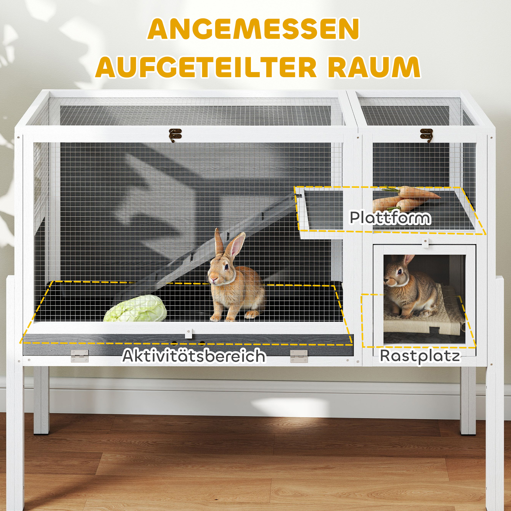 Kleintierstall für Zwerghamster, Kaninchen, Meerschweinchen, mit Zubehör, erhöhtes Design, Holz, Metall, Grau
