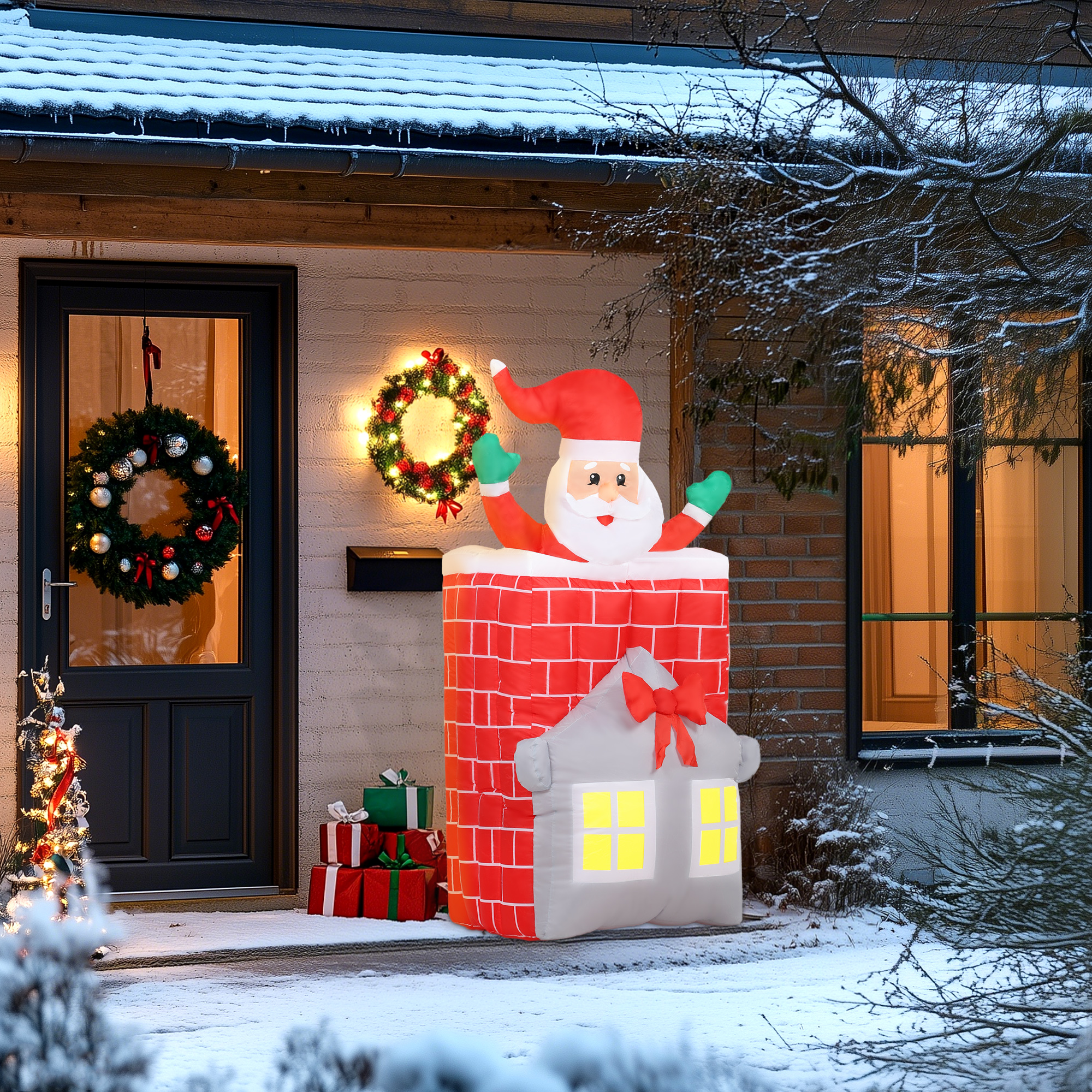 Aufblasbare Weihnachtsdekoration, Weihnachtsmann in Schornstein, LEDs, Gebläse