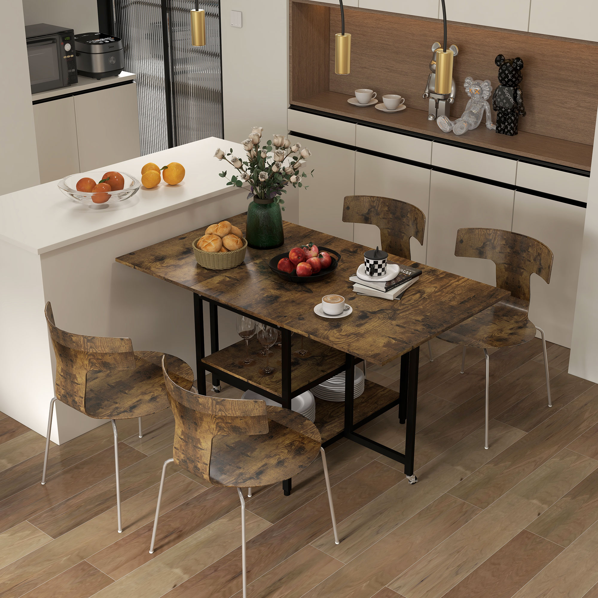 Esstisch Klapptisch klappbarer Esstisch, Industriedesign, 140 cm x 80 cm x 75 cm, Braun + Schwarz