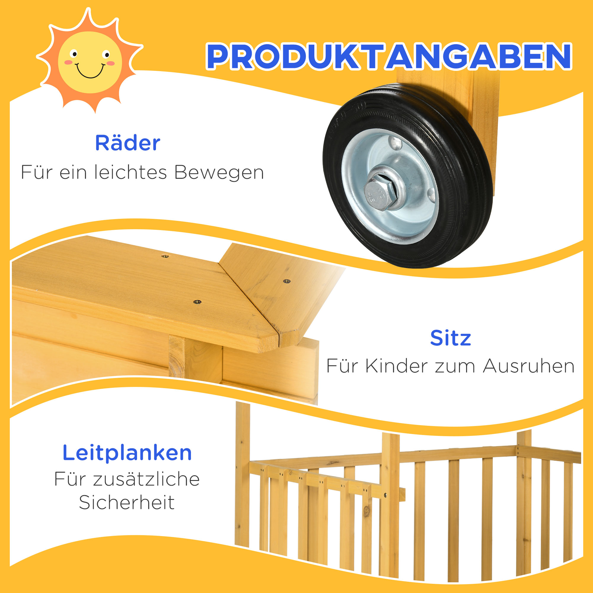 Sandkasten Sandkasten mit Spielhaus Sandkasten mit Dach, 133 x 129 x 137, 5 cm, Natur + Blau