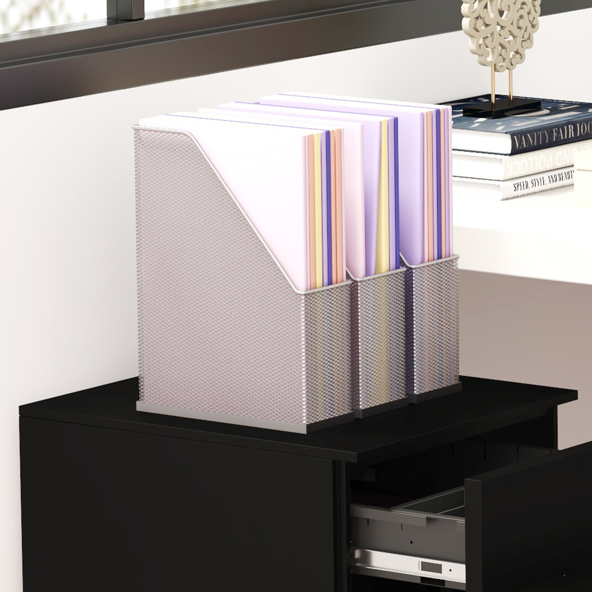 Rollcontainer Aktenschrank, 3 Schubladen, abschließbar, rollbar, 37 cm x 43,5 cm x 60 cm, Schwarz