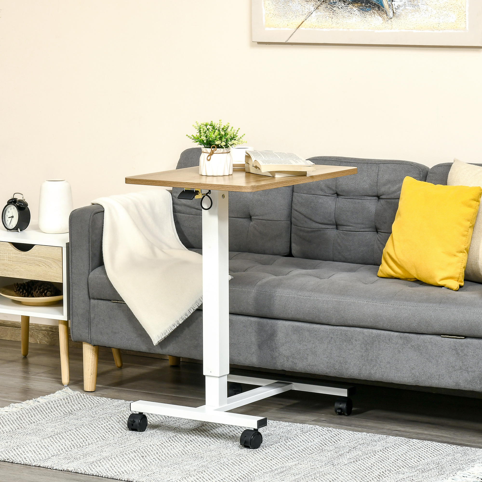 Stehpult Höhenverstellbar inkl. 4 Rollen C-Form 65 cm x 48 cm x 70-110 cm  Natur + Weiß