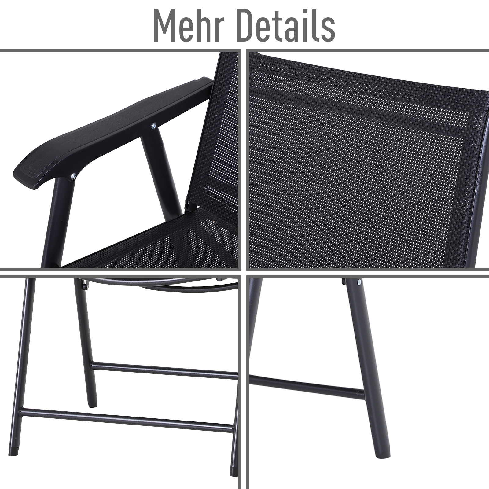 Klappstuhl mit Armlehne 2er Set Campingstuhl Angelstuhl Metall Schwarz 58 x 64 x 94 cm