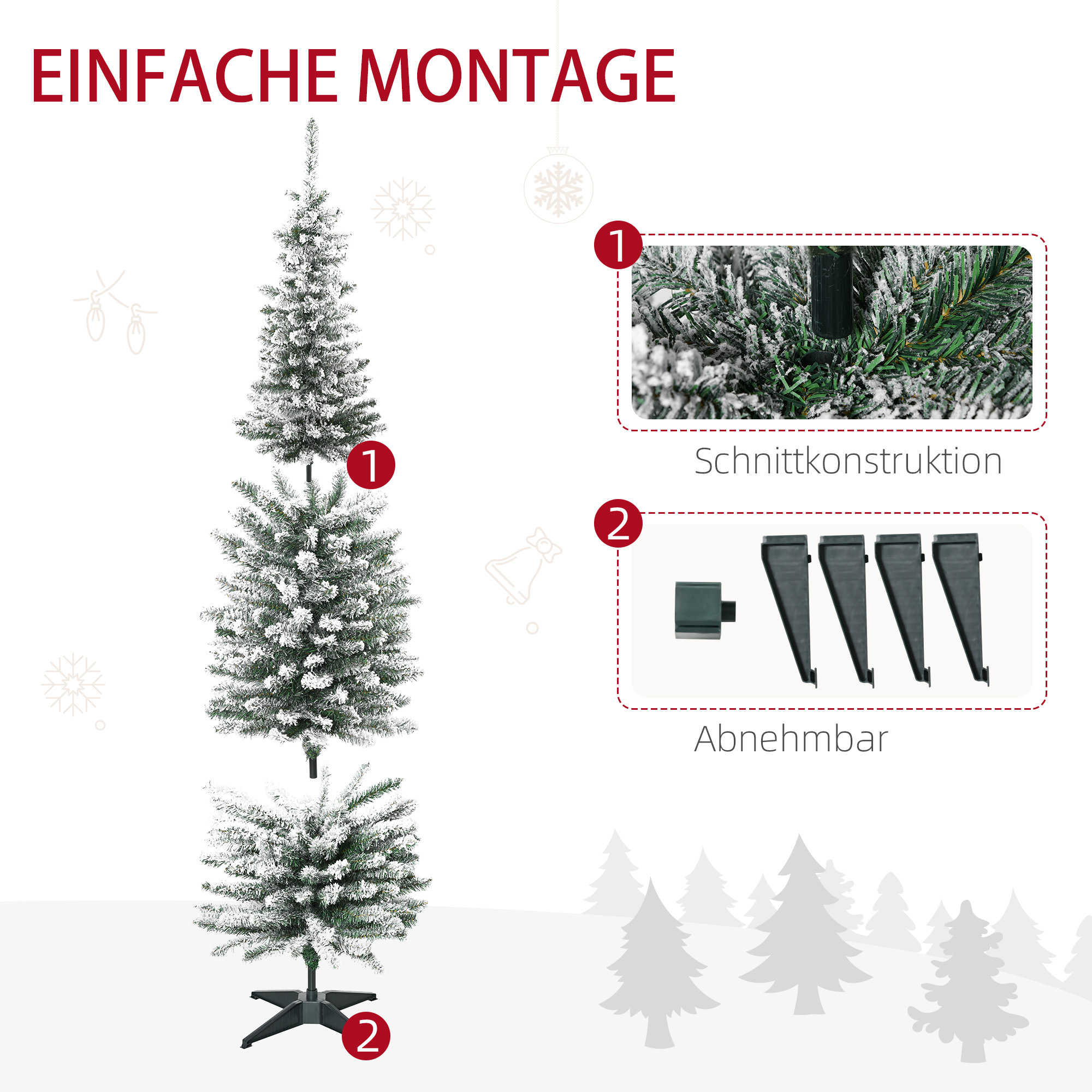 Künstlicher Weihnachtsbaum, 210 cm, beschneite PVC-Zweige, klappbar, Metallständer, Grün/Weiß