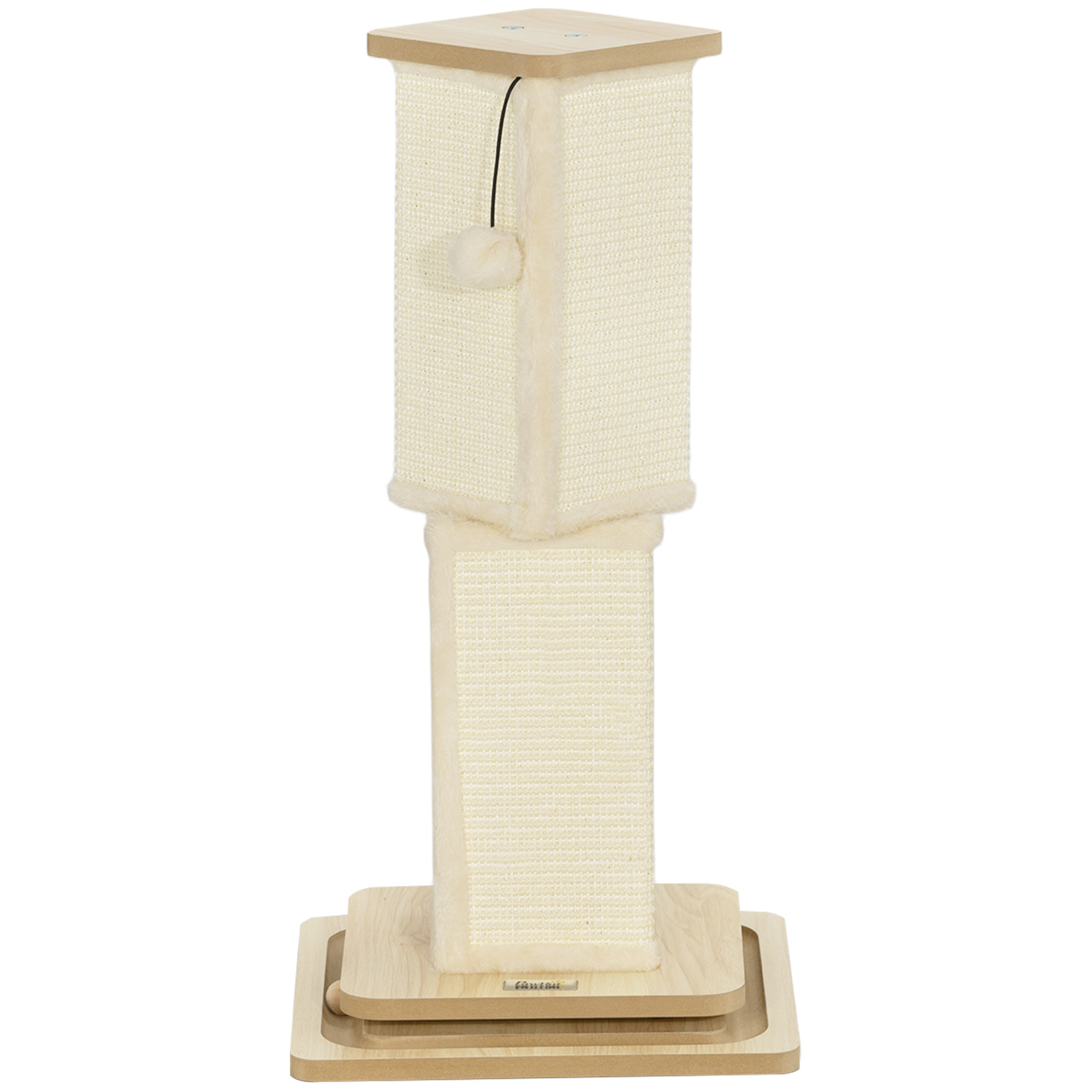 3-in-1-Kratzbaum mit Spielschiene, Spielball, Sisal, bis 5 kg, 34 x 34 x 67 cm, Eiche/Creme 3-in-1-Kratzbaum mit Spielschiene, Spielball, Sisal, bis 5 kg, 34 x 34 x 67 cm, Eiche/Creme