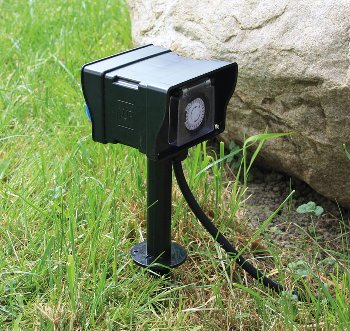 Gartensteckdose mit Erdspieß, 2-fach, IP44, 2m Kabel, Zeitschaltuhr