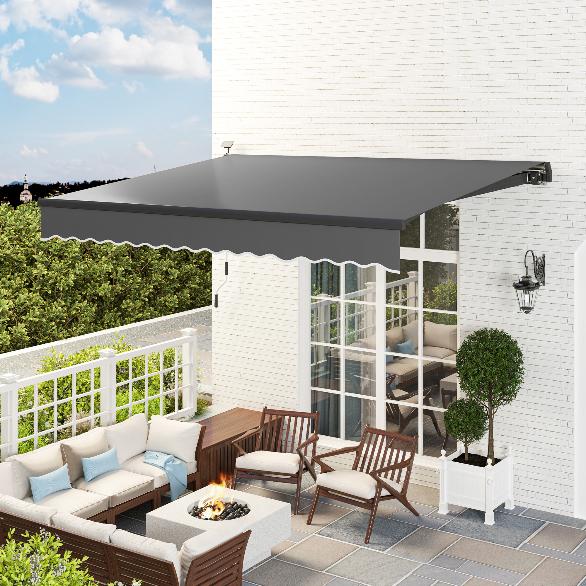 Klemmmarkise mit Handkurbel Solar-Lichte Gelenkarmmarkise Markise Sonnenschutz UV 50+ 400 cm breit Grau