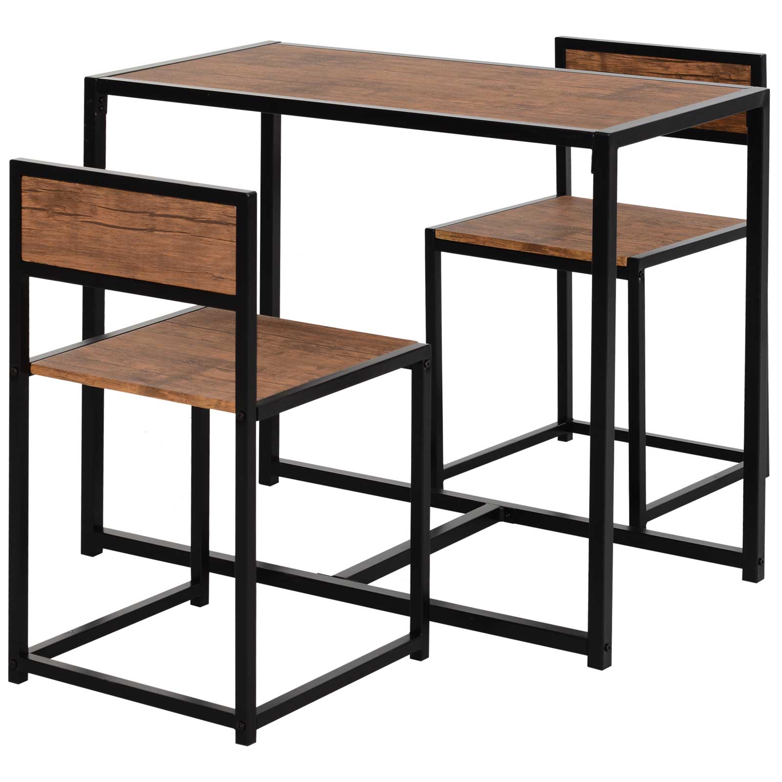 3-teiliges Bartisch-Set Hochtisch-Set 3-teilig, 2 Stühle, 1 Tisch, 90 cm x 47 cm x 76  cm, Braun + Schwarz