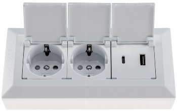 2-fach Steckdosenblock, USB-A+C, weiß / 250V~/ 16A, USB 3,1A, PD, mit Klappen