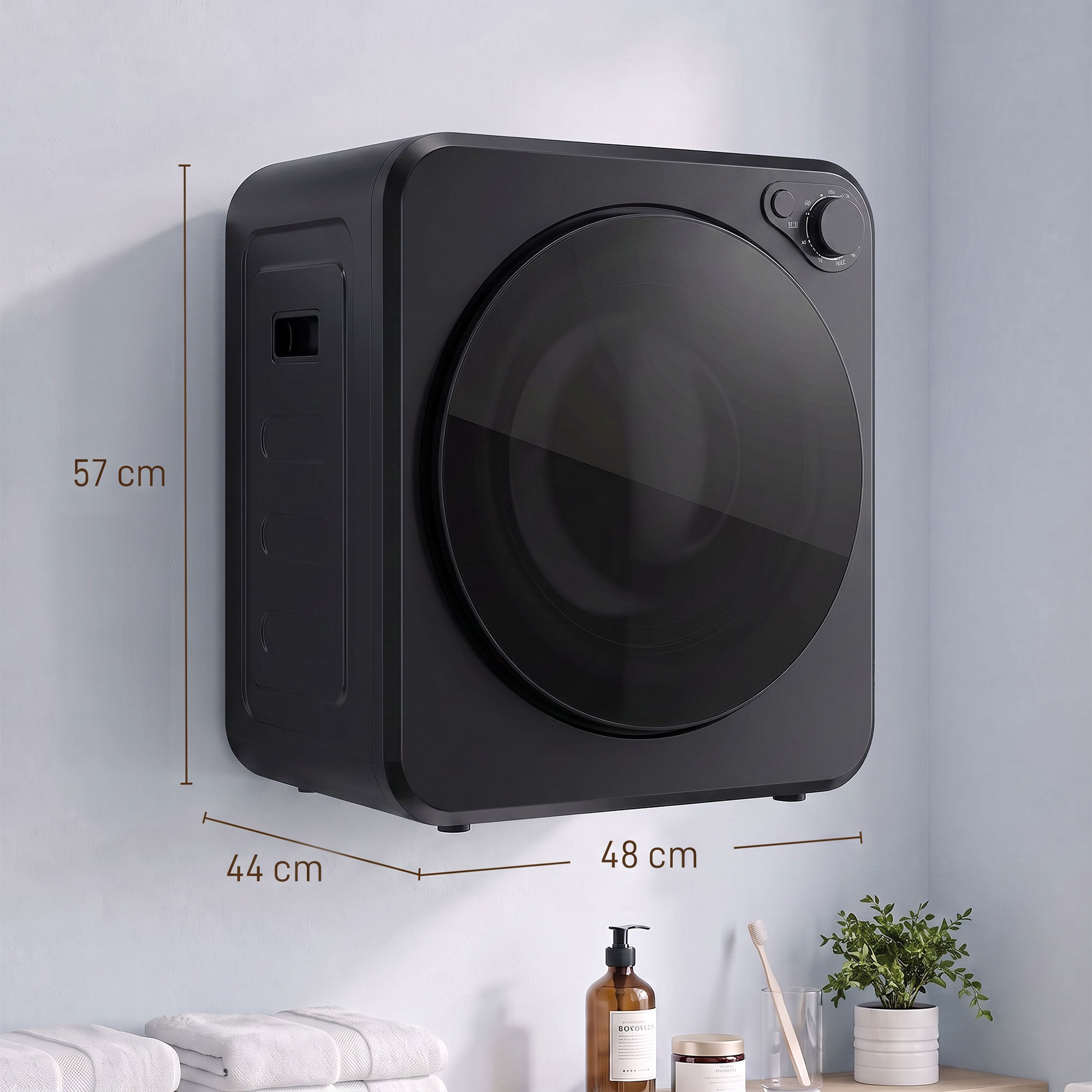 Mini Wäschetrockner 4 kg mit 5 Programme bis zu 60℃ 800W/400W Ablufttrockner mit Edelstahltrommel Schwarz
