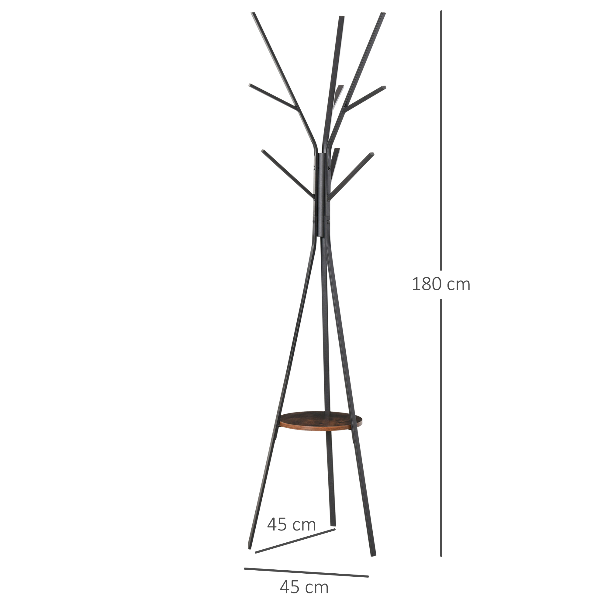 Garderobenständer im Skandidesign, Kleiderständer, 7 Kleiderhaken, Schwarz + Braun
