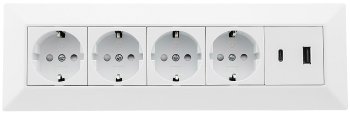 4-fach Steckdosenblock, USB-A+C, weiß, 250V~/ 16A, Aufbaumontage, USB 3,1A, PD