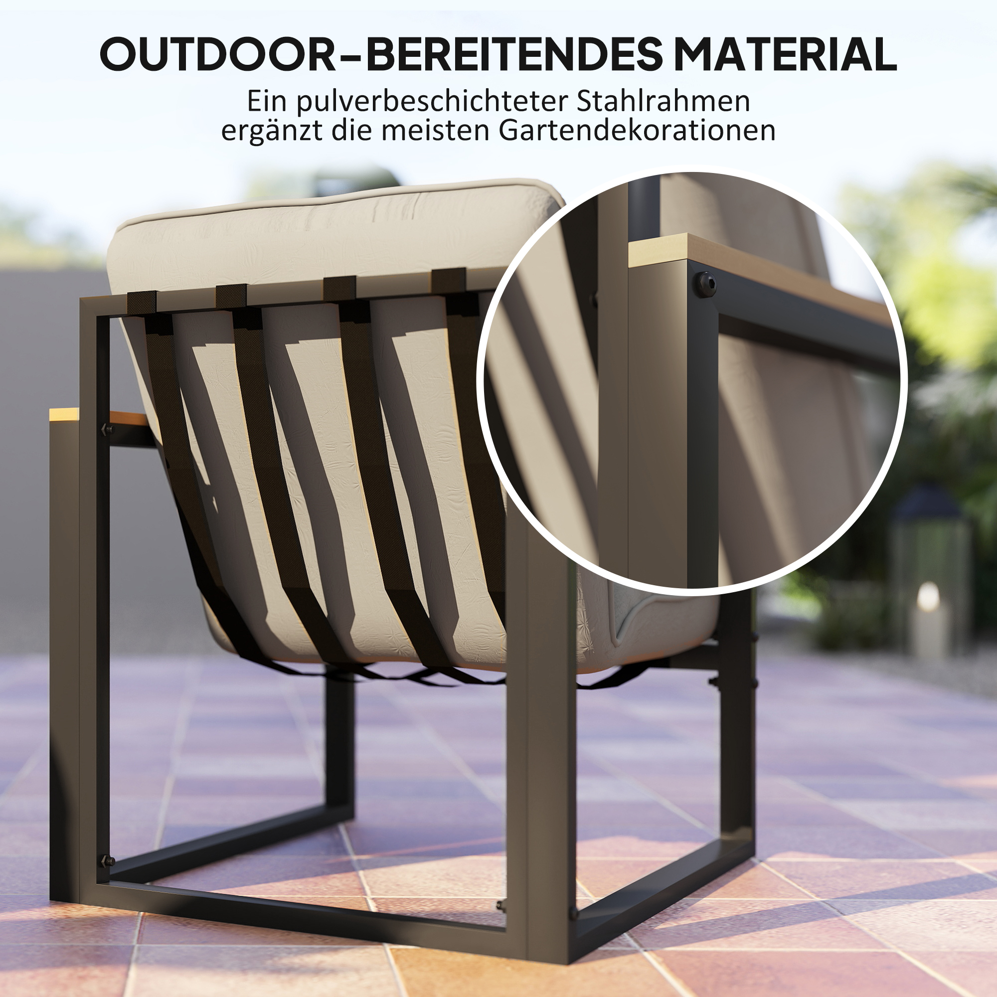Gartenmöbel Set 4 Personen wetterfest Balkonmöbel-Set mit 2er Sofa, Sessel Sitzkissen Hellgrau