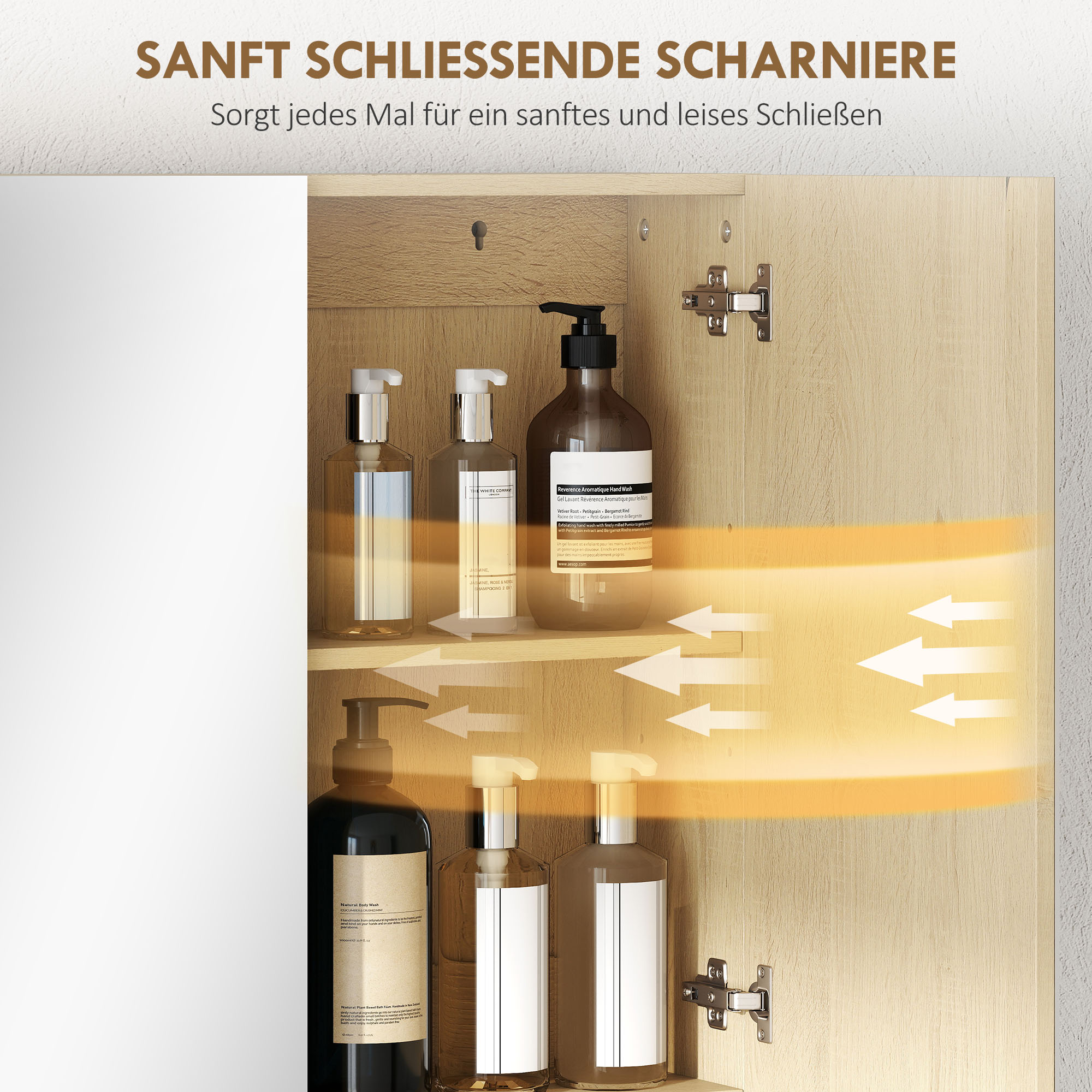 Badezimmerschrank, Spiegeltüren, offenes Regal, Wandmontage, MDF, Spanplatte, Eiche