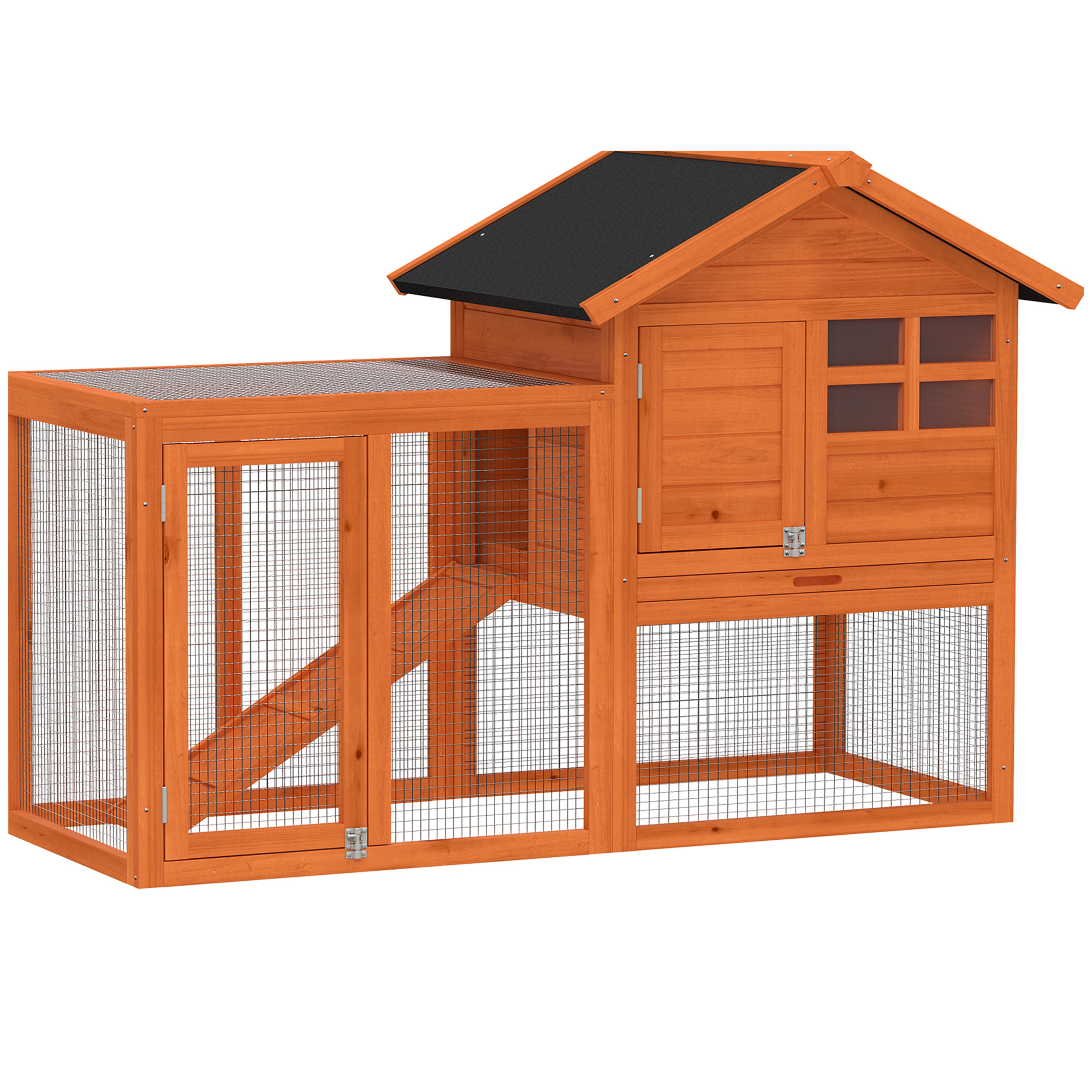Hasenstall 2 Etagen Kaninchenstall mit wasserdicht Bitumendach Freilaufgehege Rampe Türen Holz 123,5x62,6x92,5 cm Orange