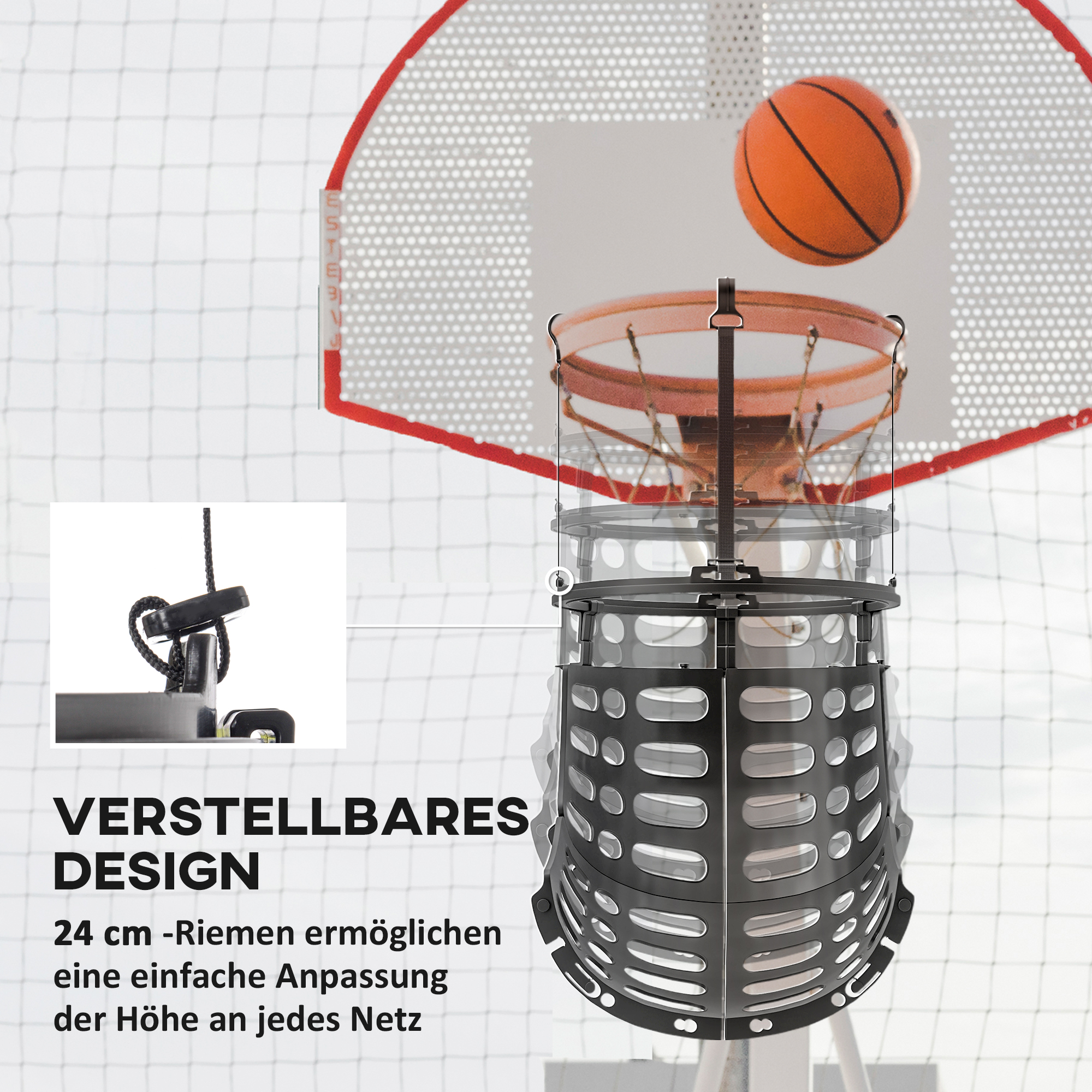 Basketball-Rebounder, höhenverstellbar, 360° drehbar, Kunststoff, 35,6L x 35,6B x 75,5H cm, Schwarz