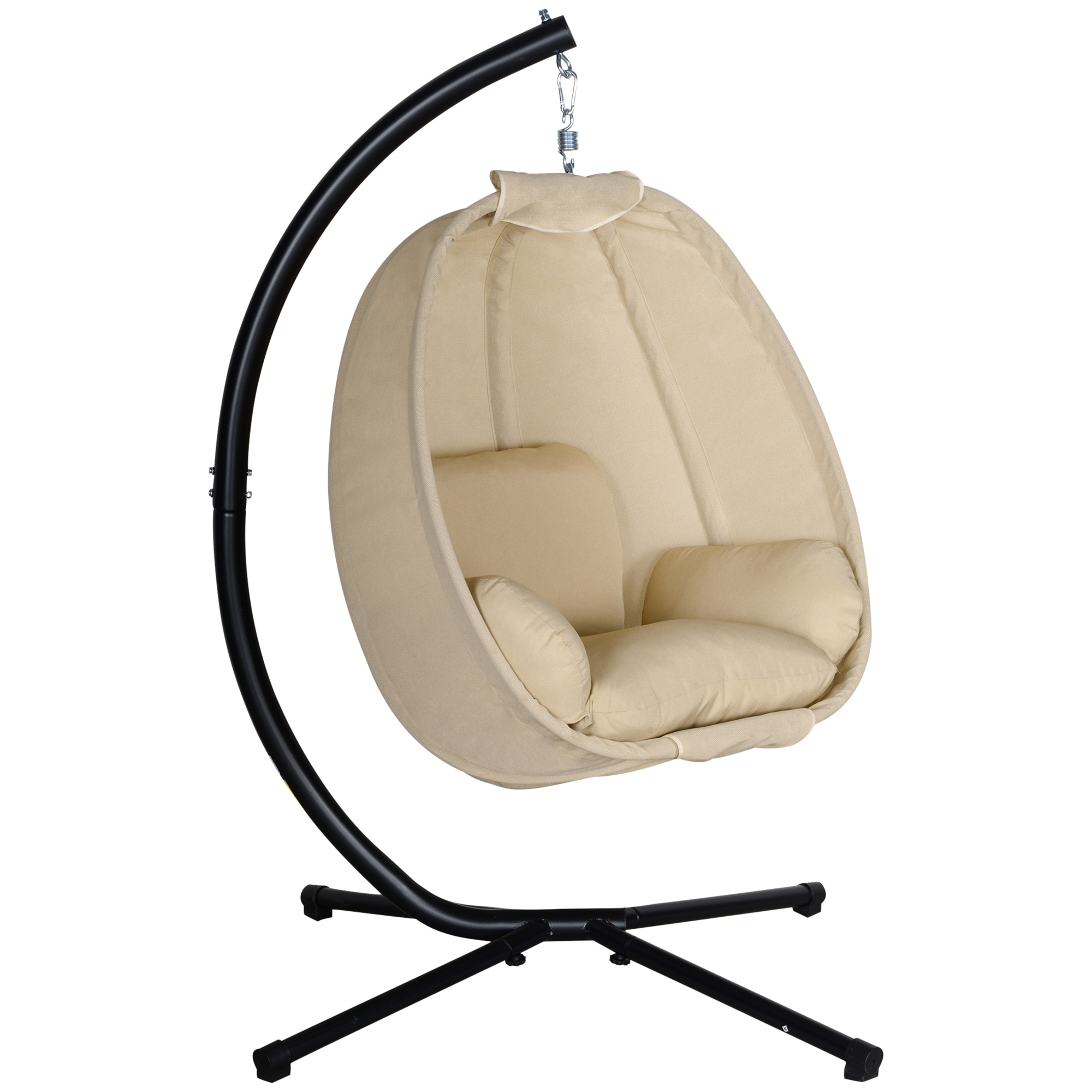 Hängesessel, Eiförmiger Schaukelsitz mit weichem Kissen, für drinnen und draußen geeignet, 125L x 95B x 170H cm, Khaki Hängesessel, Eiförmiger Schaukelsitz mit weichem Kissen, für drinnen und draußen geeignet, 125L x 95B x 170H cm, Khaki