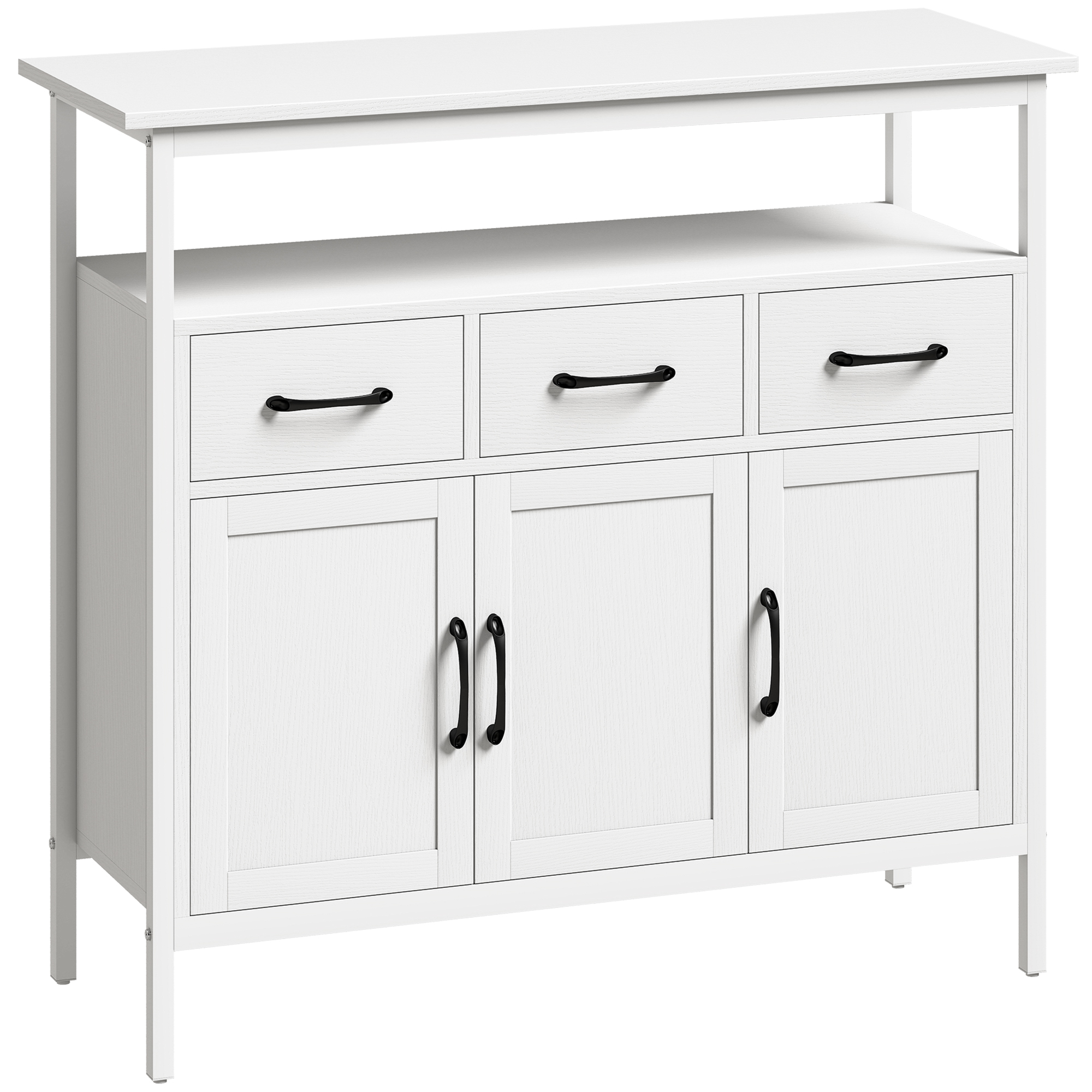 Sideboard mit verstellbaren Einlegeböden, Buffet-Schrank mit 3 Schubladen, 3 Türen , 95 cm, Weiß