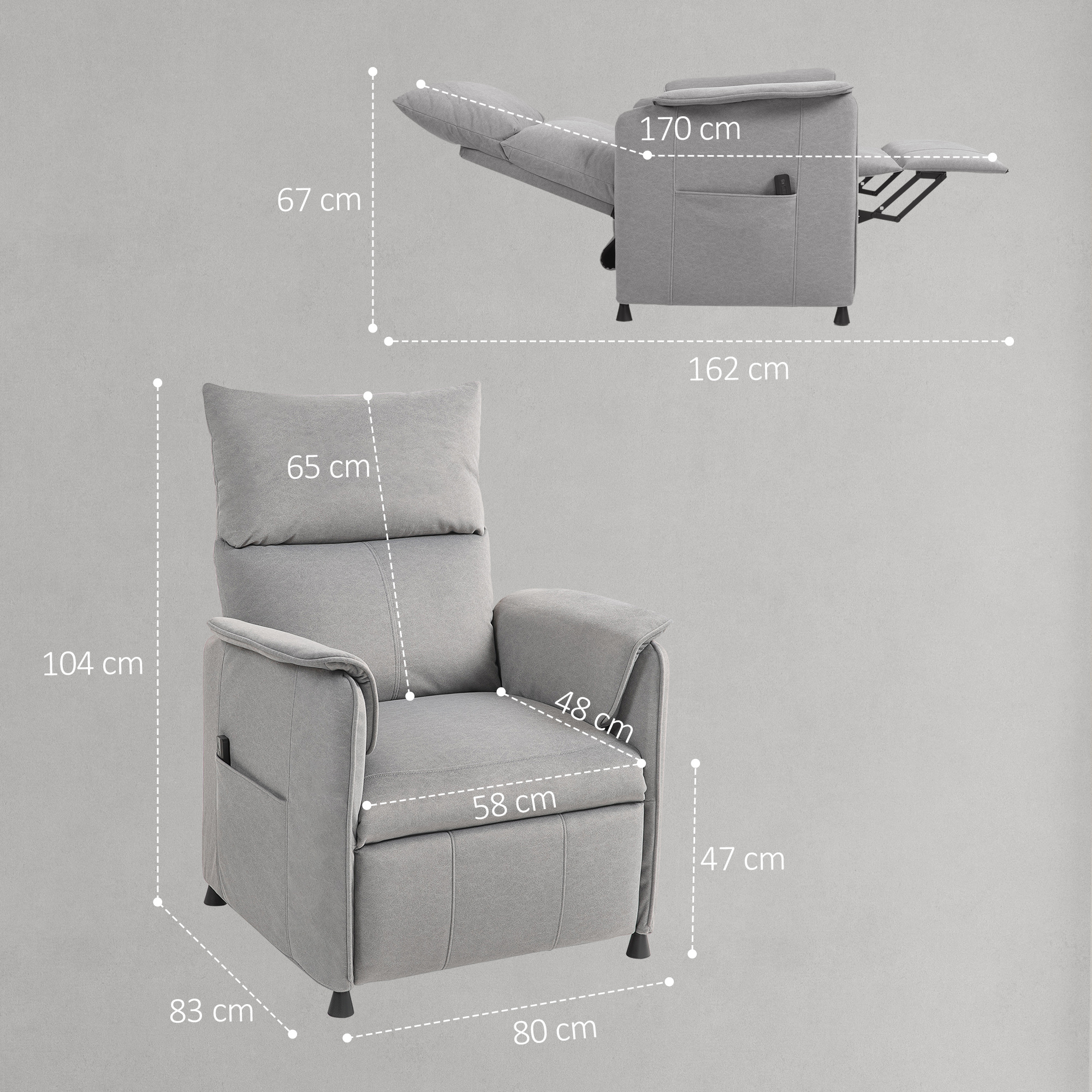 Relaxsessel mit leisem Motor, Polstersessel mit robusten Stoffbezug, Memory-Funktion, anpassbare Fußstütze, Grau