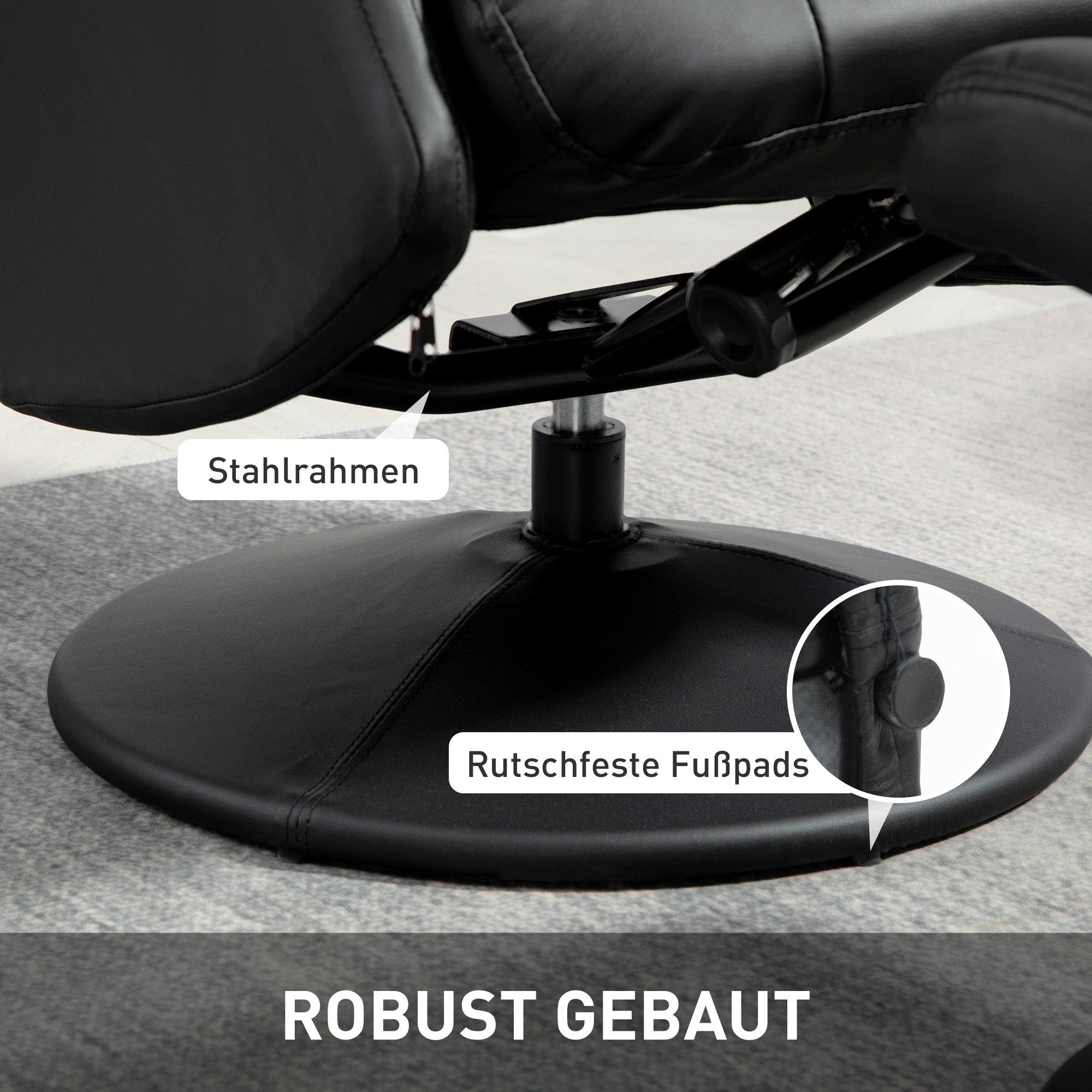 Chefsessel mit Hocker, Lederoptik, drehbar, verstellbare Lehne, bis 150 kg, Schwarz
