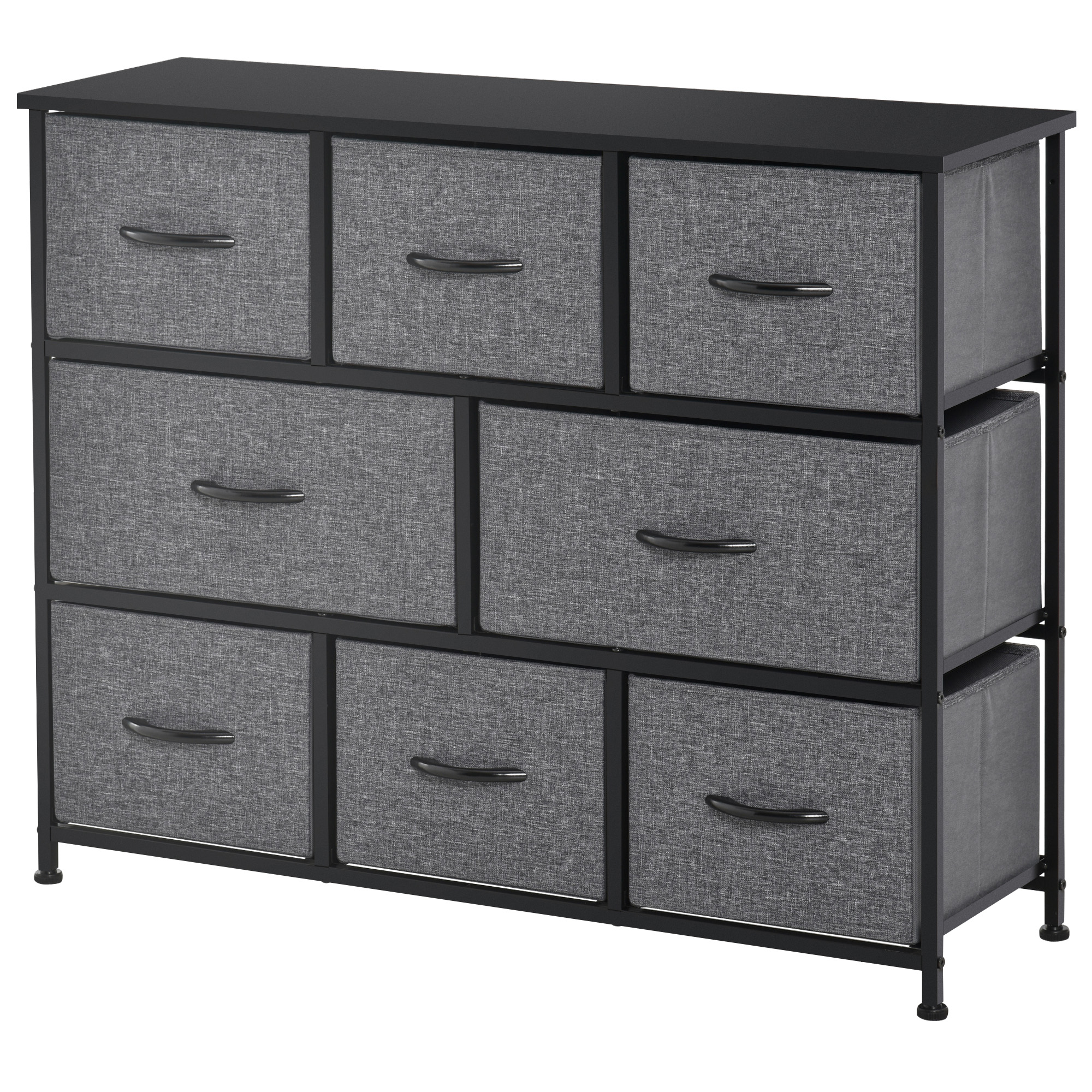 Kommode mit 8 Stoffschubladen, 2 große, 6 kleine, Metallrahmen, Kippschutz, Grau