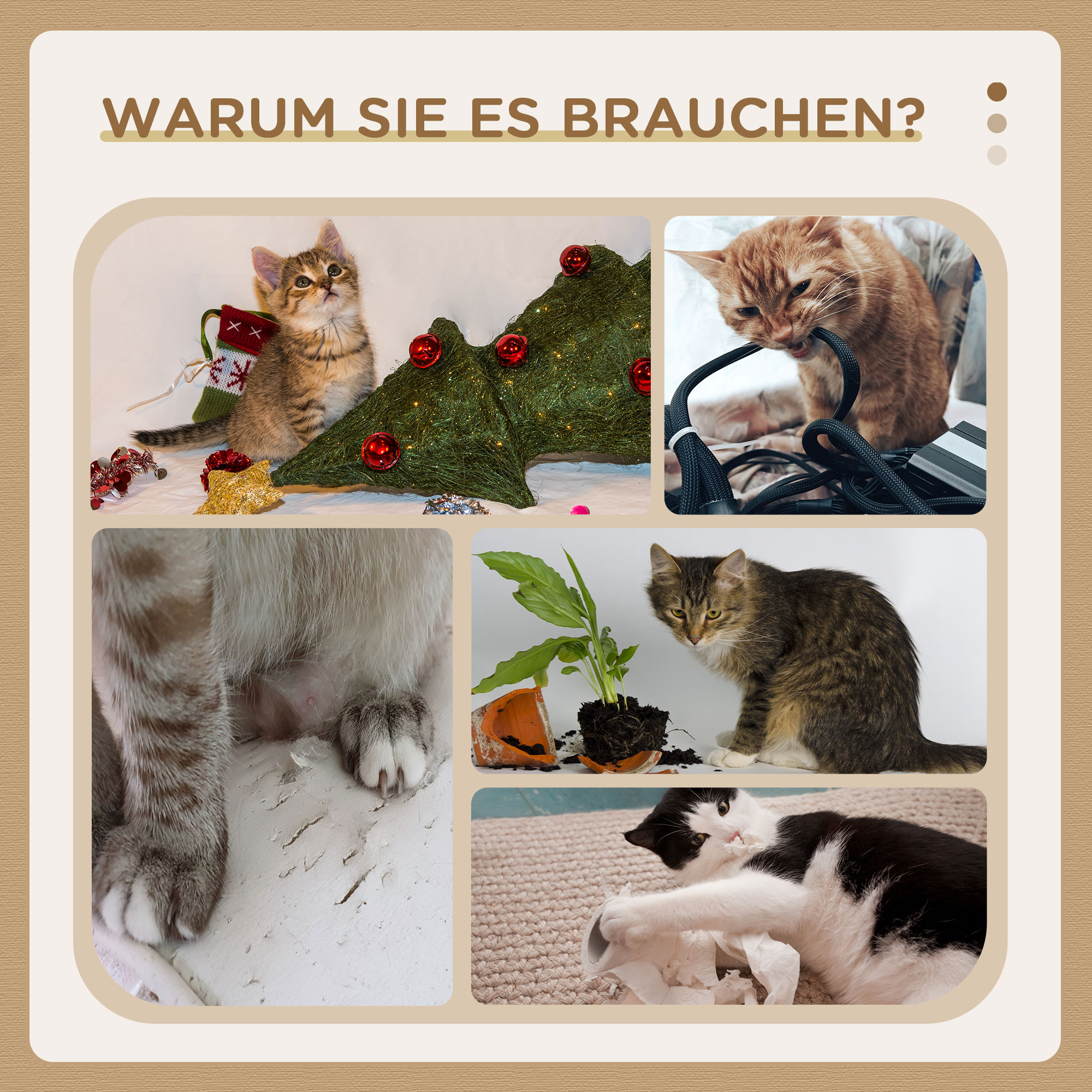 Kratzbaum inkl. Spielzeug, 38 cm x 38 cm x 80 cm, Beige + Natur