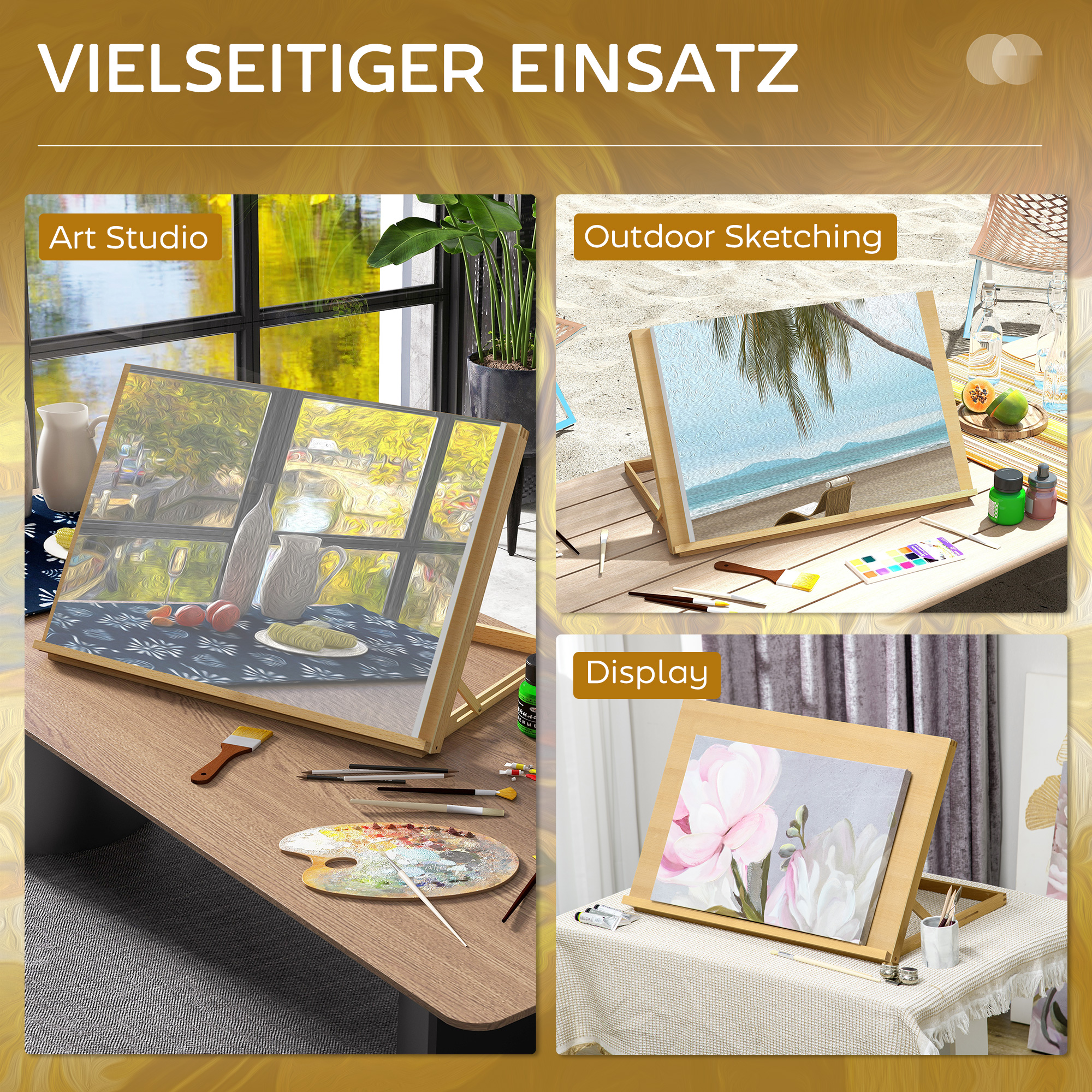 Tischstaffelei Klappbar 75,8x51cm Verstellbar Sitzstaffelei aus Buchenholz