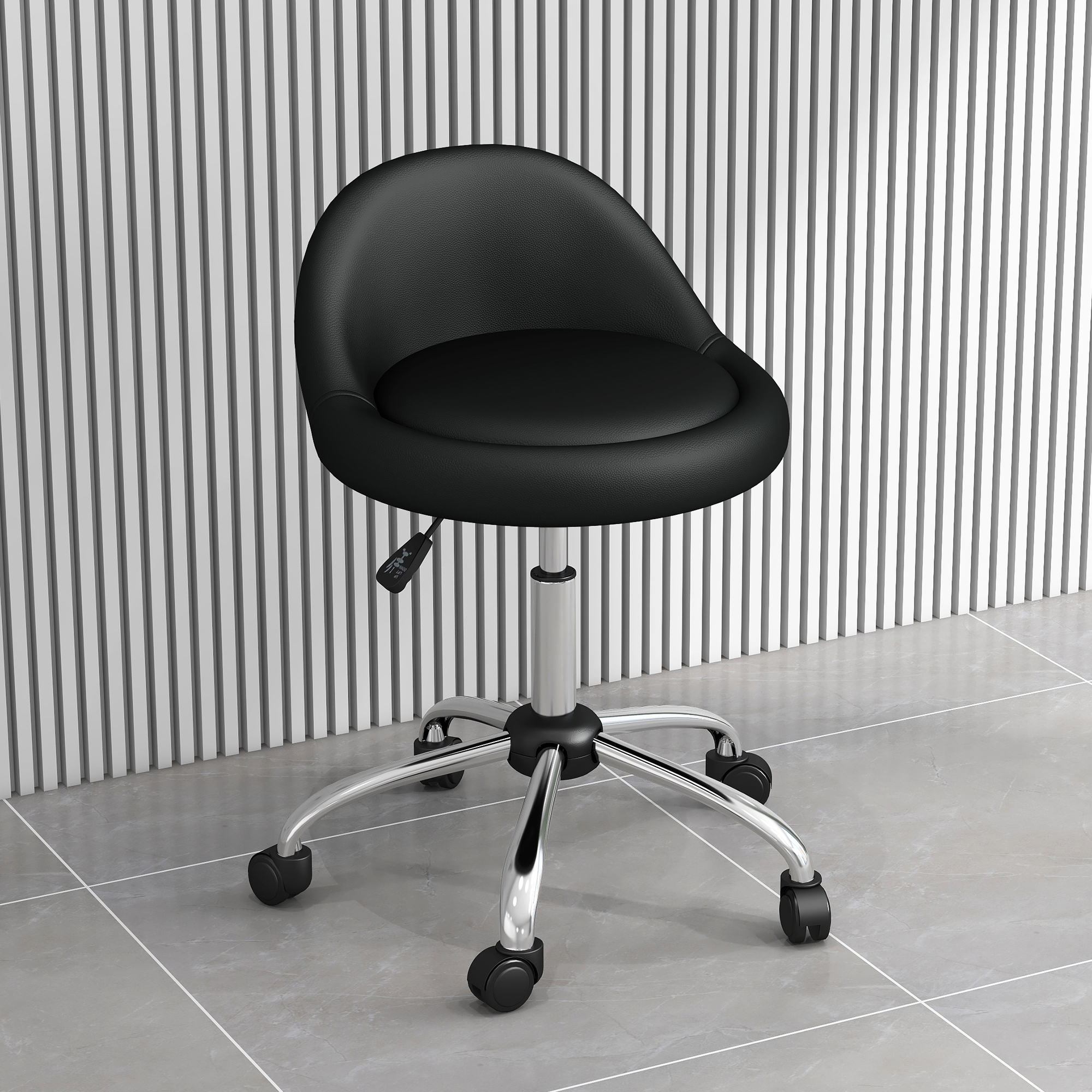 Arbeitshocker Drehhocker Rollhocker, höhenverstellbar, drehbare Sitzfläche, 50cm x 50 cm x 83 cm, Schwarz + Silber