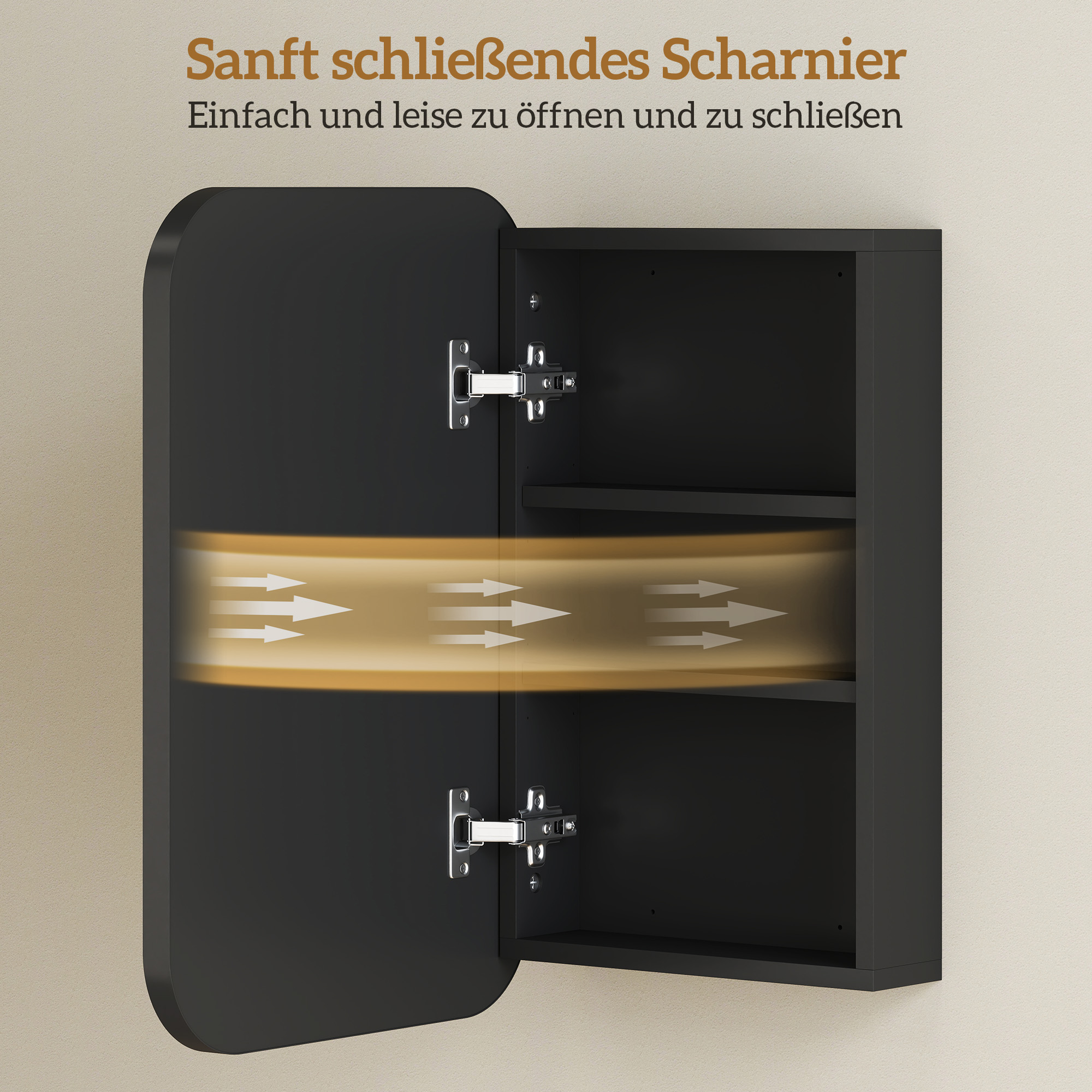 Spiegelschrank Bad, Badezimmerschrank mit Spiegel, Hängeschrank mit Verstellbarem Regal, 40 x 10 x 60 cm, Schwarz