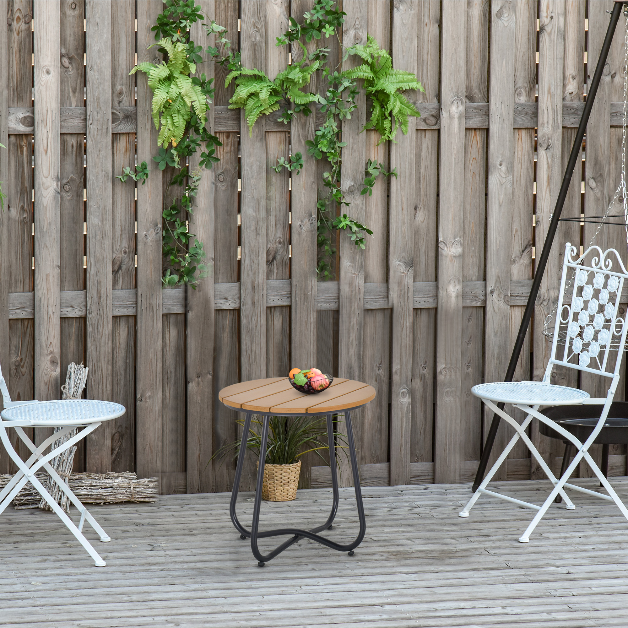 Gartentisch Rundtisch elegant Gartenmöbel stabil verstellbare Füße Dekoration Garten Terrasse Wohnzimmer Stahlboden Braun Ø49 x 48H cm