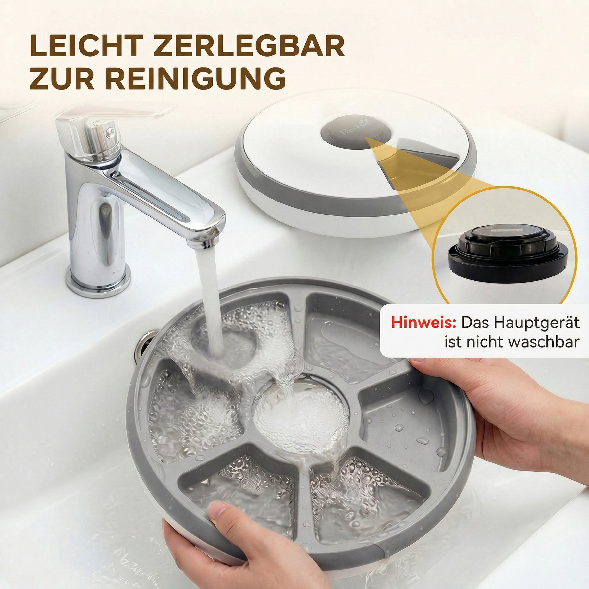 Futterautomat, automatischer kabelloser Futterspender mit Timer bis zu 6 Mahlzeiten, LED-Display, Kühlakku Grau