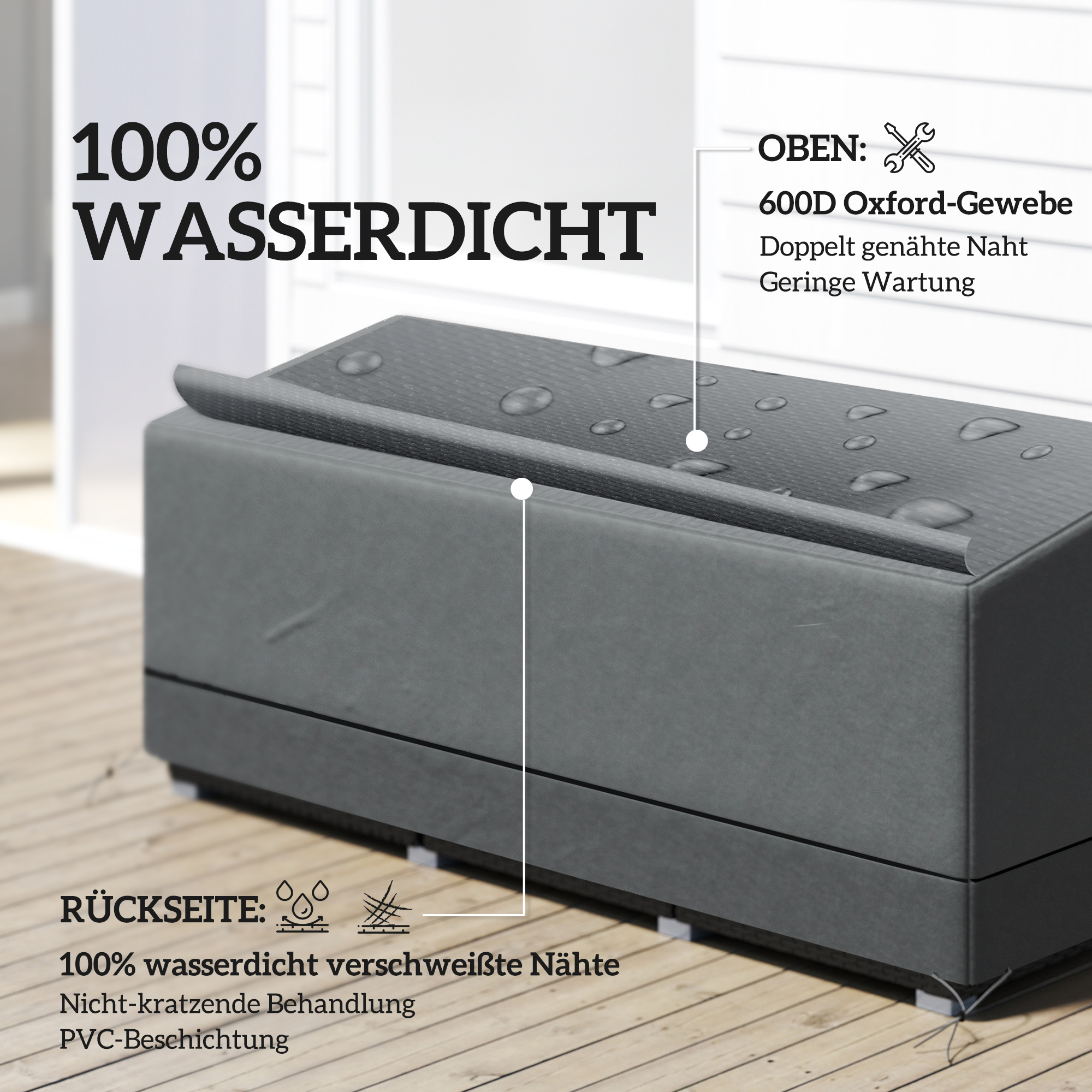 Schutzhülle für Gartenmöbel Winterfest Wasserdicht Abdeckung Anti-UV 600D Oxford Gewebe 190,5 x 72 x 76cm Hellgrau