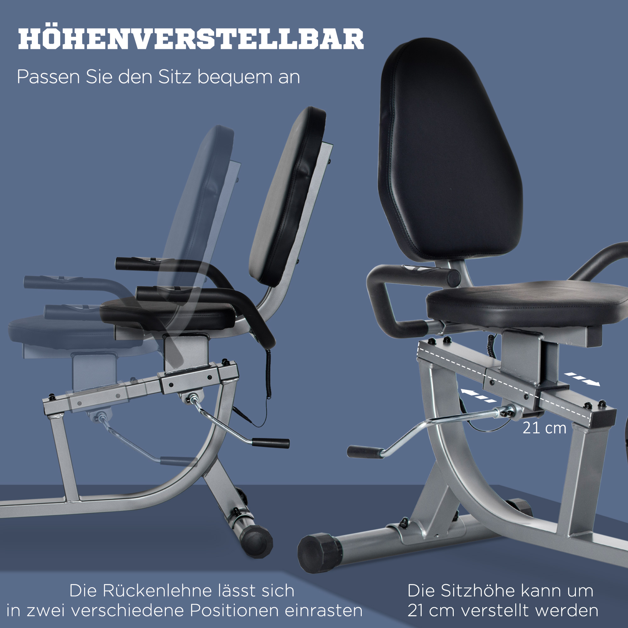 Radtrainer mit 8-stufigem Widerstand 122-137 x 62 x 103cm Stahl Grau+Schwarz+Silber