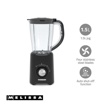 Blender | 800 W | 2 Geschwindigkeiten + Pulse | 4 Edelstahlklingen | 1,5-L-Kunststoffkanne| schwarz