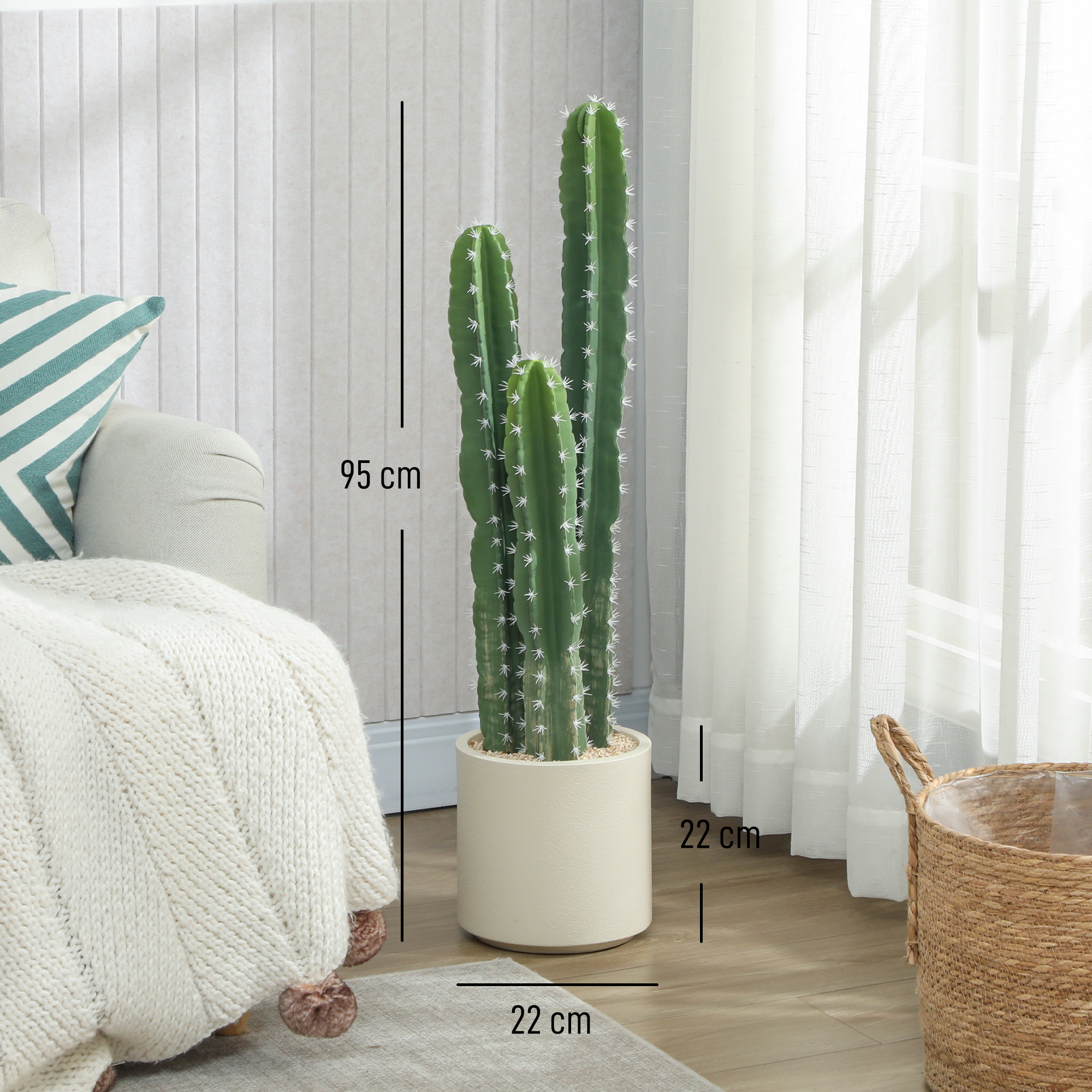 Kunstpflanze Kaktus Pflanzen groß 95 cm mit Topf wie echt für Zuhause, Büro, Grün