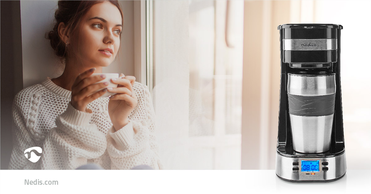 Kaffeemaschine | Filter Kaffee | 0.4 l | 1 Tassen | Timer einschalten | schwarz / Silber