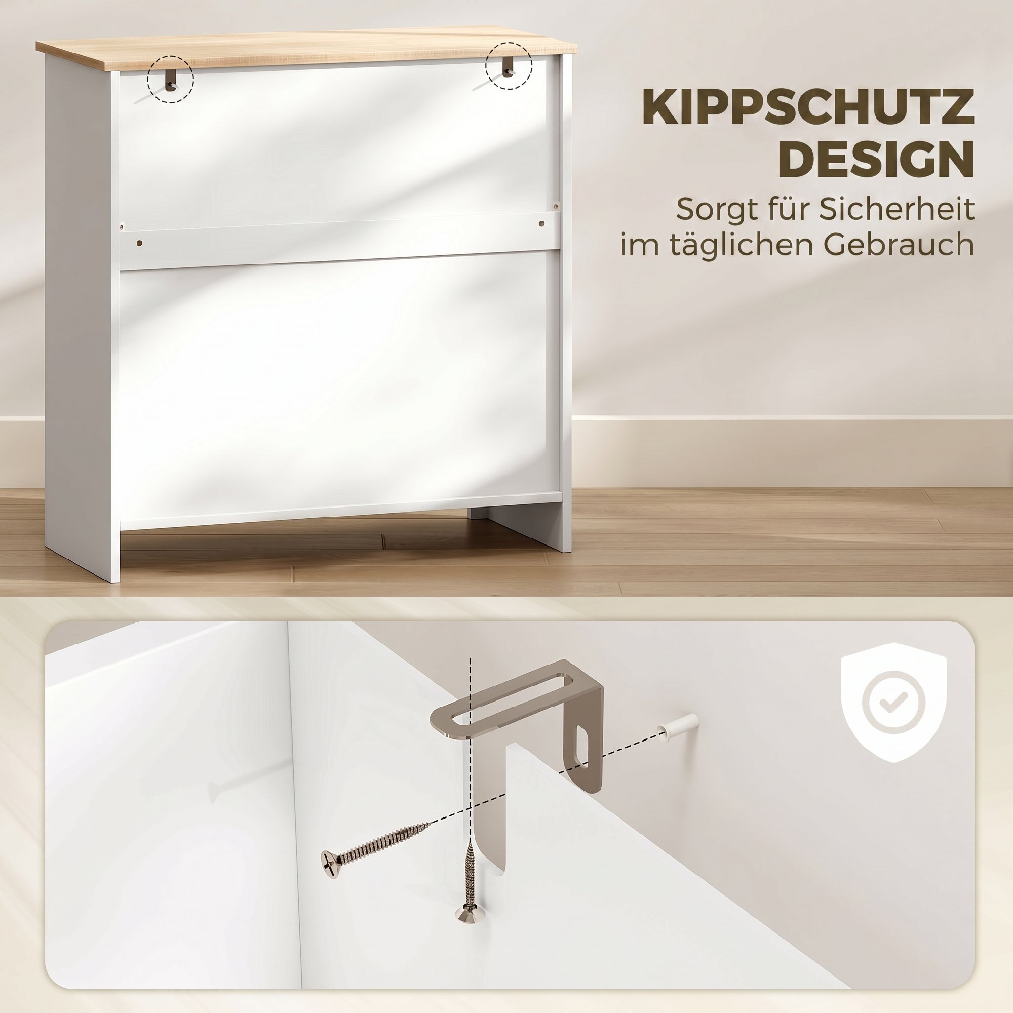 Sideboard Küchenschrank mit Schublade, Doppeltür, Verstellbarer Einlegeboden, für Wohnzimmer, 78,5 x 35 x 80 cm Weiß
